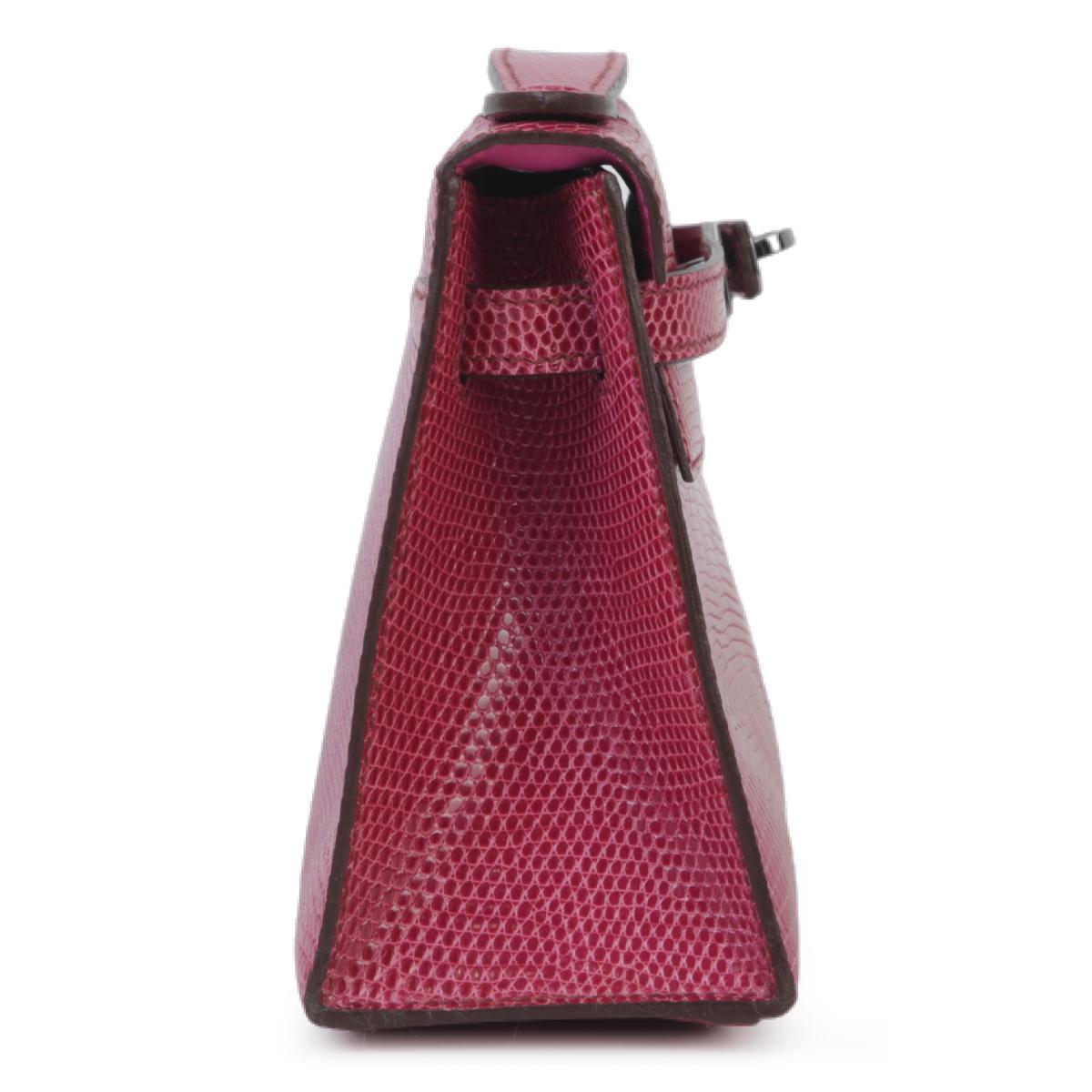 A美品 HERMÈS 爱马仕  Kelly Pochette 5J 艳桃粉 Fuchsia 蜥蜴皮 乌金扣 - 5