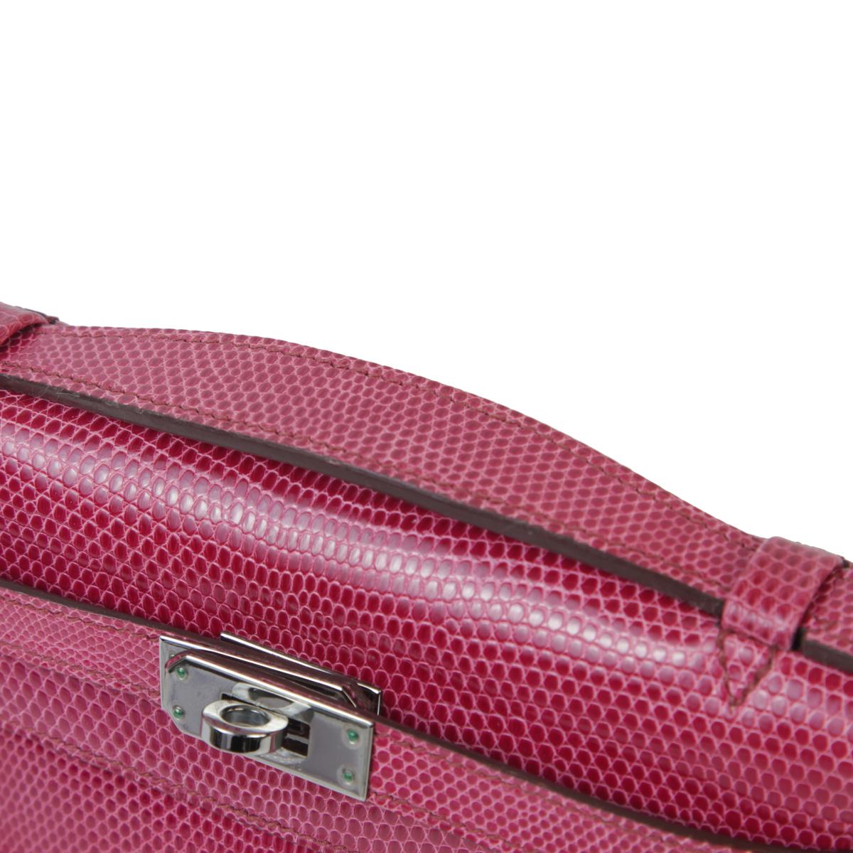 A美品 HERMÈS 爱马仕  Kelly Pochette 5J 艳桃粉 Fuchsia 蜥蜴皮 乌金扣 - 6