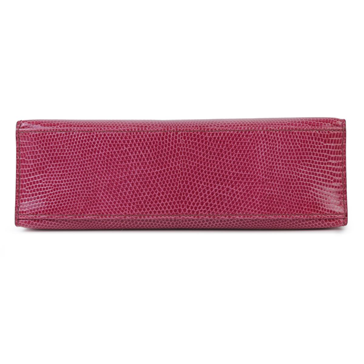 A美品 HERMÈS 爱马仕  Kelly Pochette 5J 艳桃粉 Fuchsia 蜥蜴皮 乌金扣 - 7