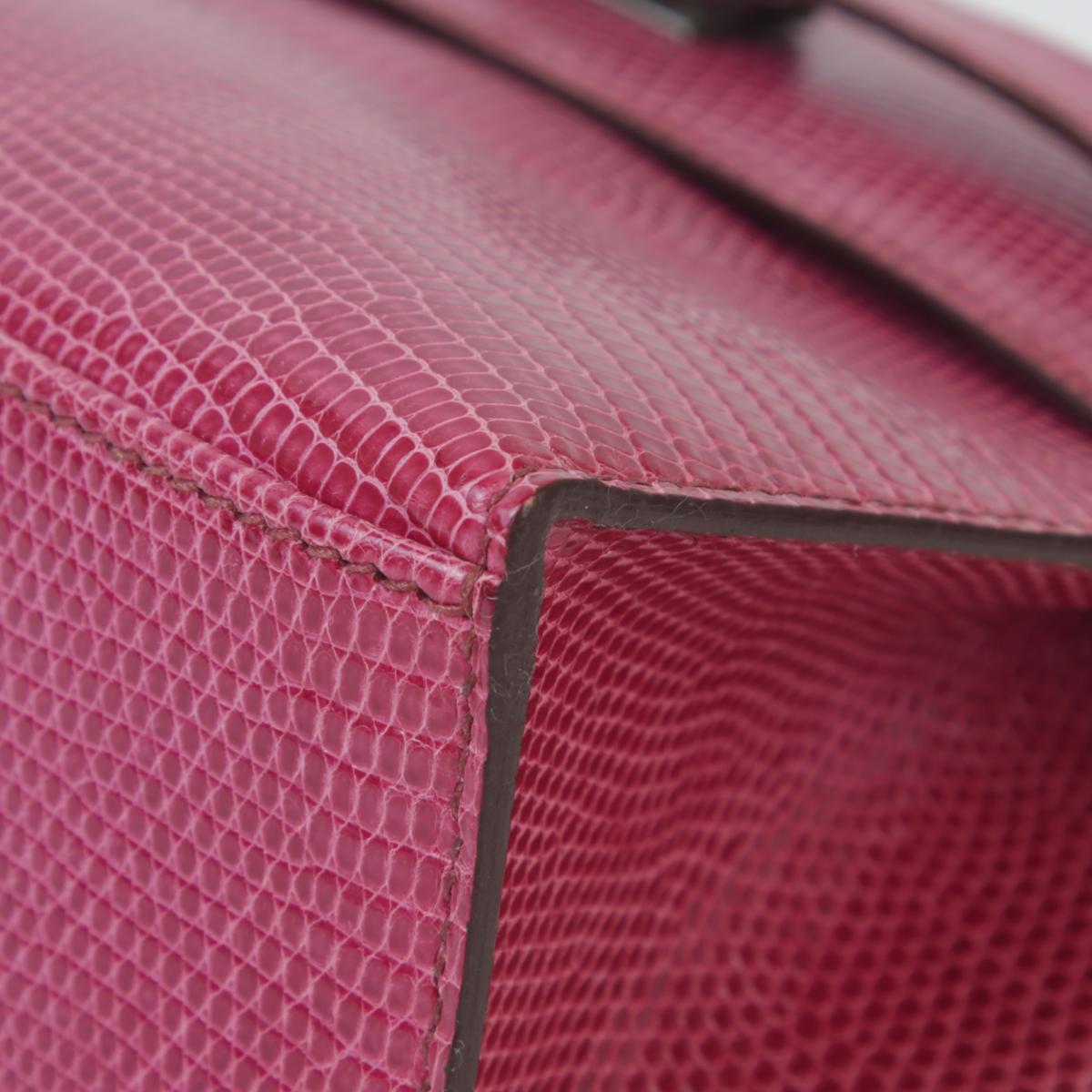A美品 HERMÈS 爱马仕  Kelly Pochette 5J 艳桃粉 Fuchsia 蜥蜴皮 乌金扣 - 9
