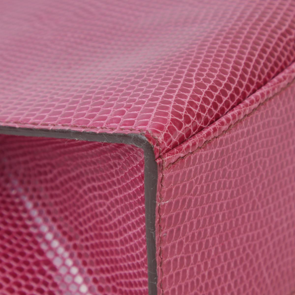 A美品 HERMÈS 爱马仕  Kelly Pochette 5J 艳桃粉 Fuchsia 蜥蜴皮 乌金扣 - 10