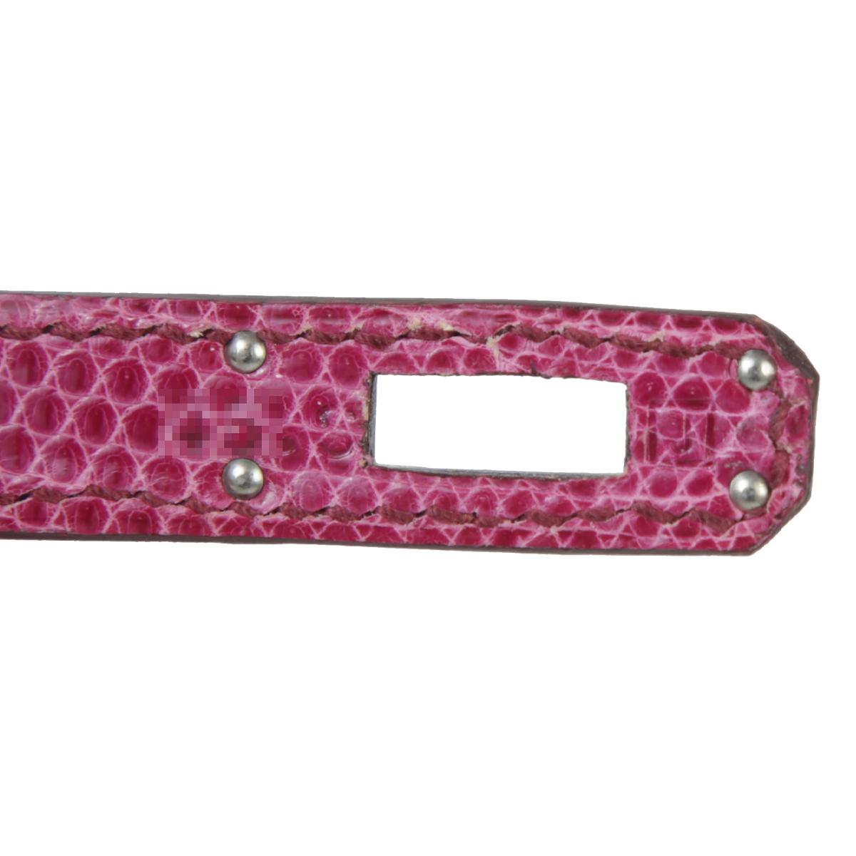A美品 HERMÈS 爱马仕  Kelly Pochette 5J 艳桃粉 Fuchsia 蜥蜴皮 乌金扣 - 14