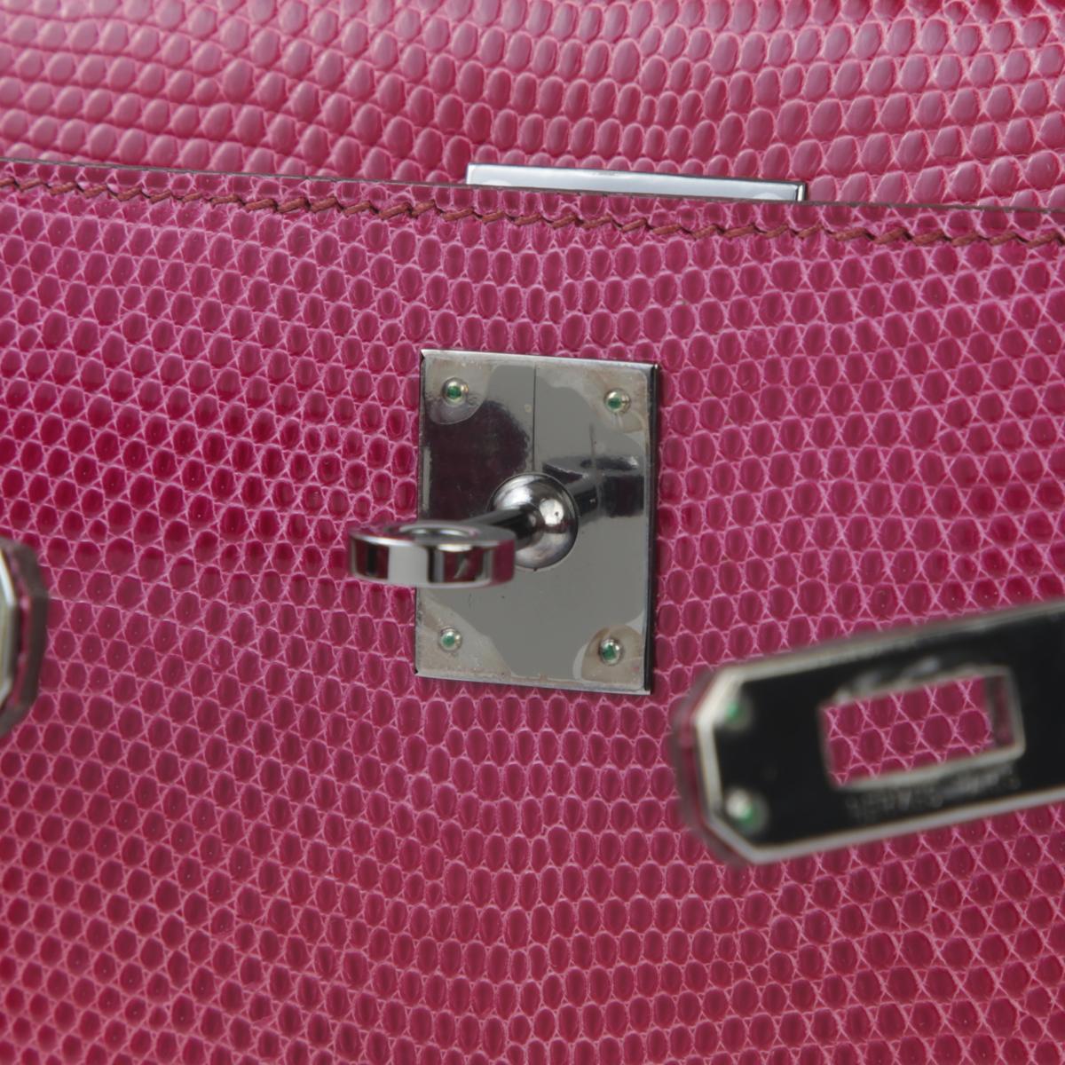 A美品 HERMÈS 爱马仕  Kelly Pochette 5J 艳桃粉 Fuchsia 蜥蜴皮 乌金扣 - 13