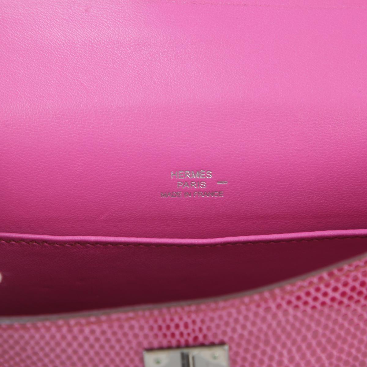 A美品 HERMÈS 爱马仕  Kelly Pochette 5J 艳桃粉 Fuchsia 蜥蜴皮 乌金扣 - 15