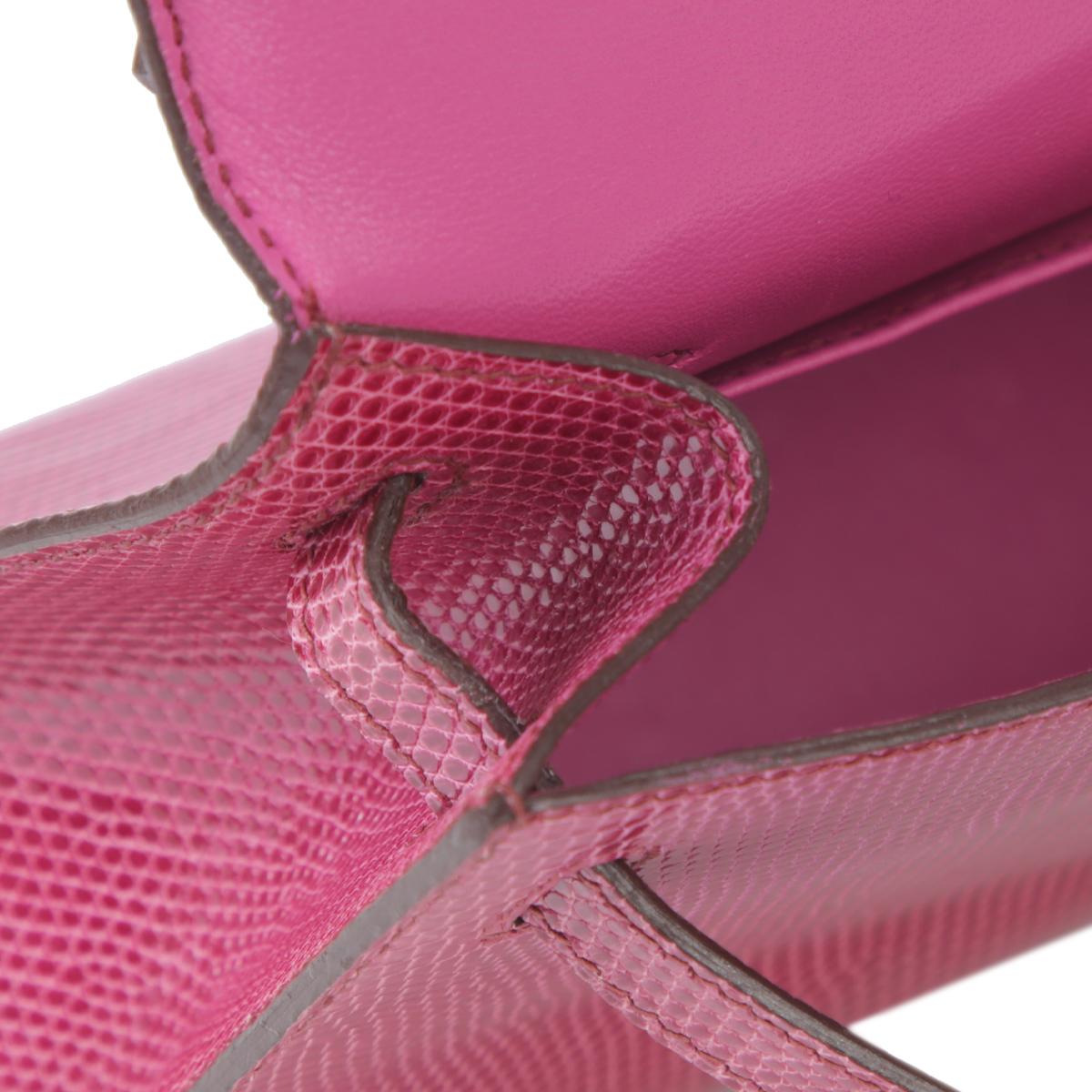 A美品 HERMÈS 爱马仕  Kelly Pochette 5J 艳桃粉 Fuchsia 蜥蜴皮 乌金扣 - 19