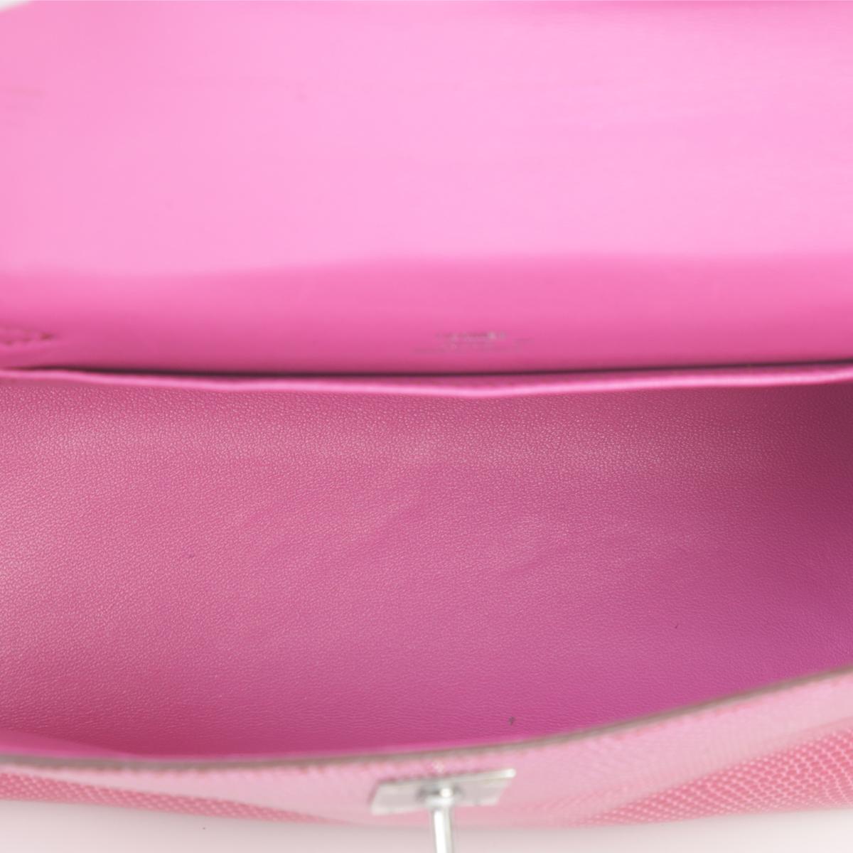A美品 HERMÈS 爱马仕  Kelly Pochette 5J 艳桃粉 Fuchsia 蜥蜴皮 乌金扣 - 16