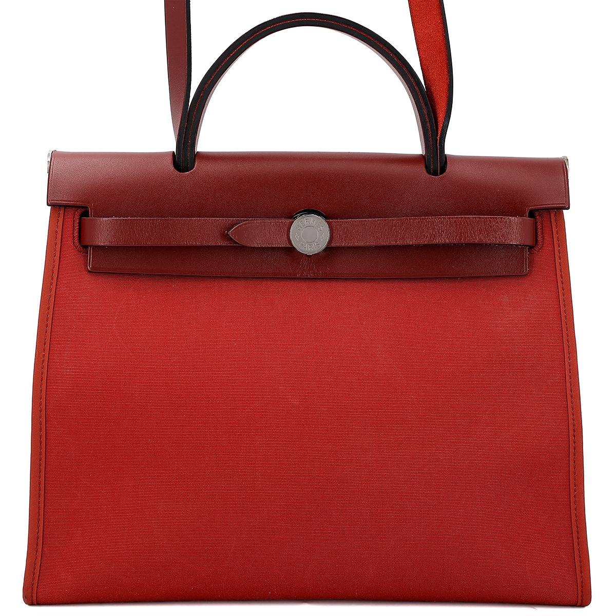 A美品 HERMÈS 愛馬仕 Herbag PM 31 55 愛馬仕紅 Rouge H 帆布 皮质 銀扣 - 1