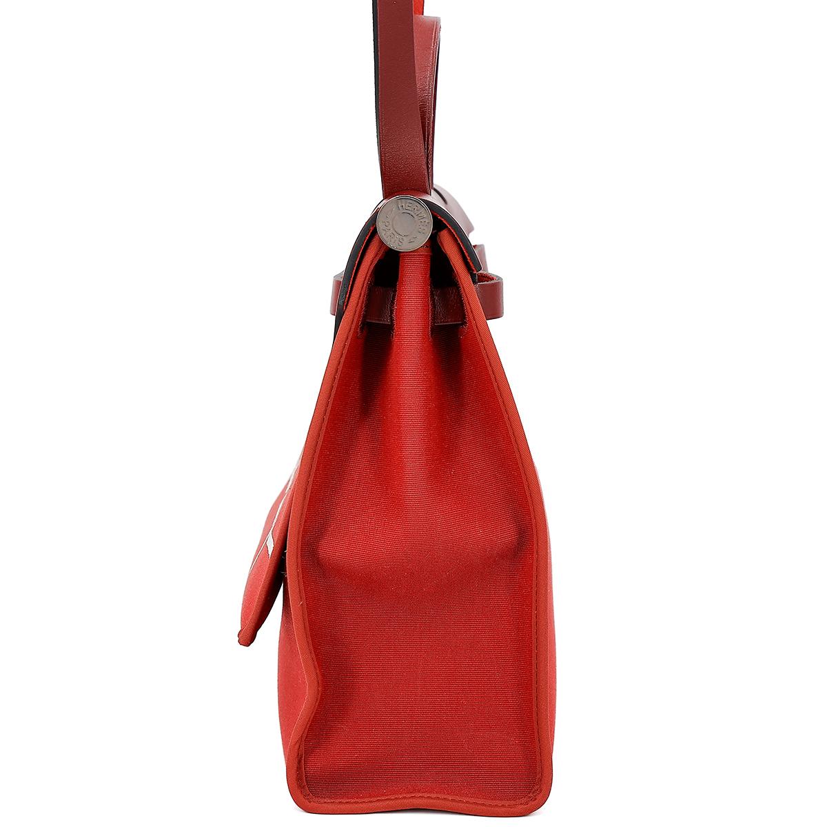 A美品 HERMÈS 愛馬仕 Herbag PM 31 55 愛馬仕紅 Rouge H 帆布 皮质 銀扣 - 5