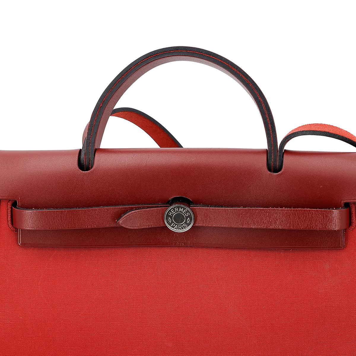 A美品 HERMÈS 愛馬仕 Herbag PM 31 55 愛馬仕紅 Rouge H 帆布 皮质 銀扣 - 16