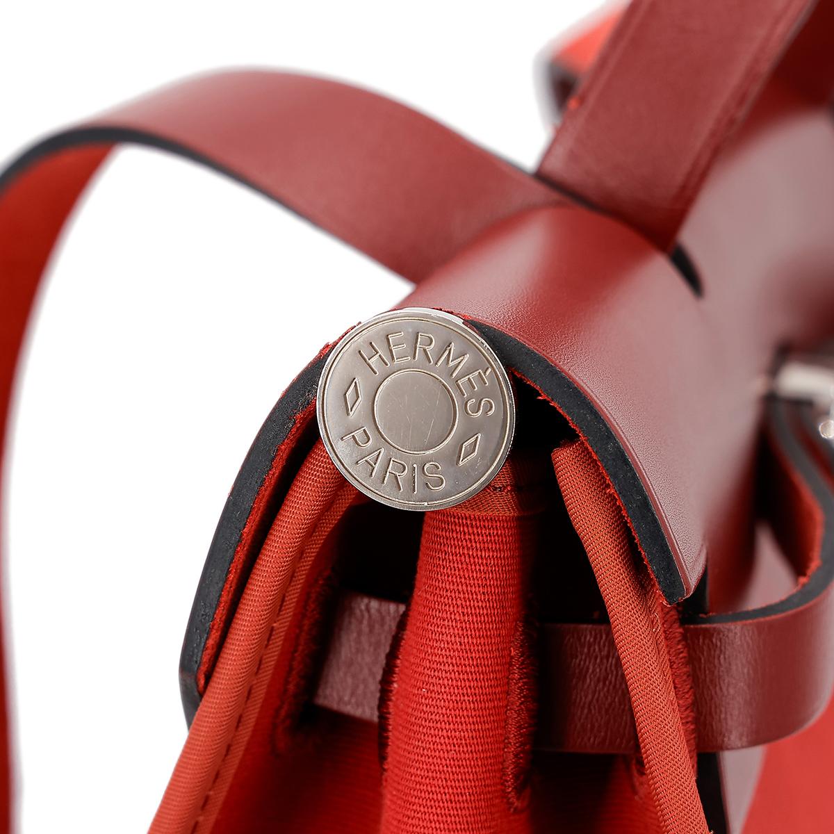 A美品 HERMÈS 愛馬仕 Herbag PM 31 55 愛馬仕紅 Rouge H 帆布 皮质 銀扣 - 15