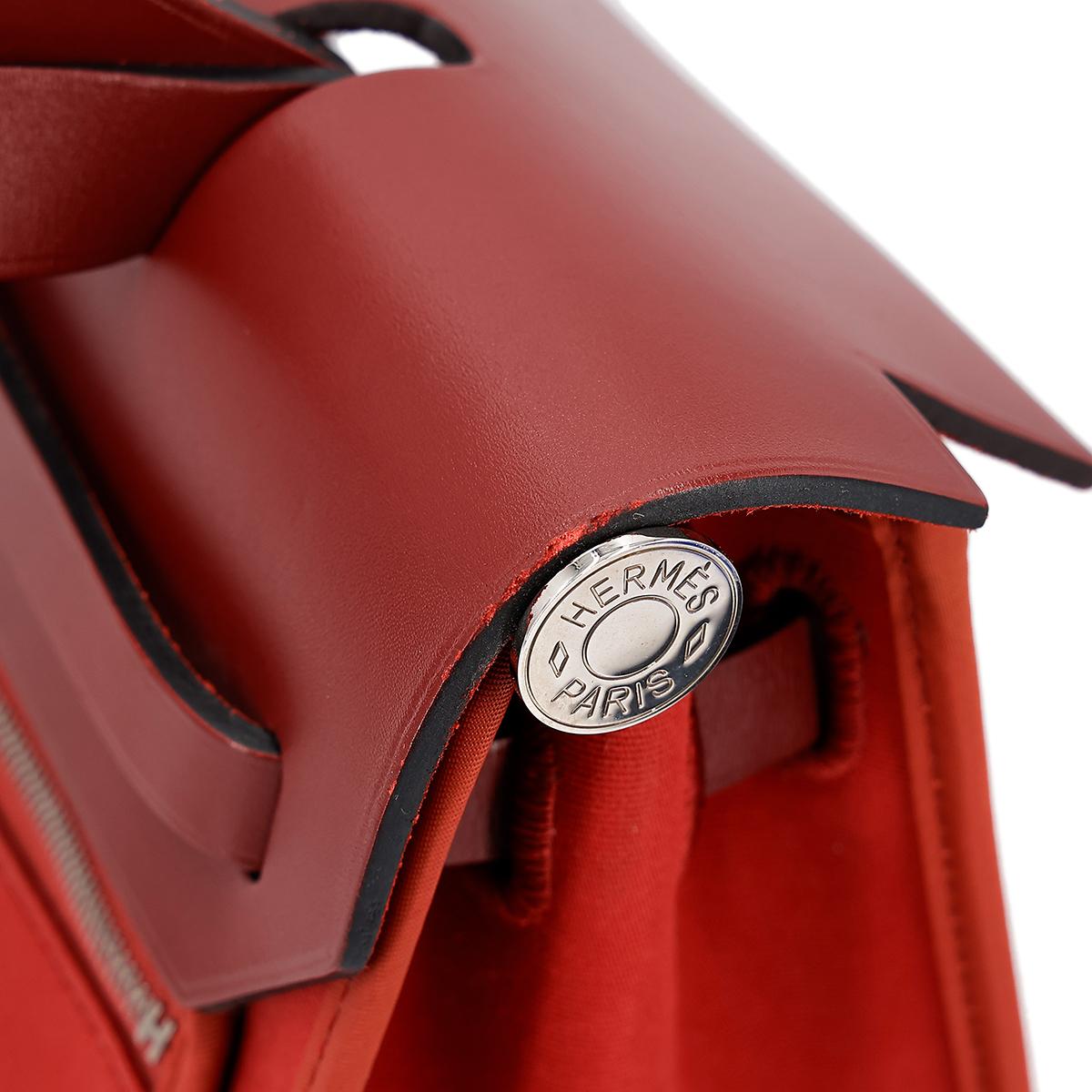 A美品 HERMÈS 愛馬仕 Herbag PM 31 55 愛馬仕紅 Rouge H 帆布 皮质 銀扣 - 9