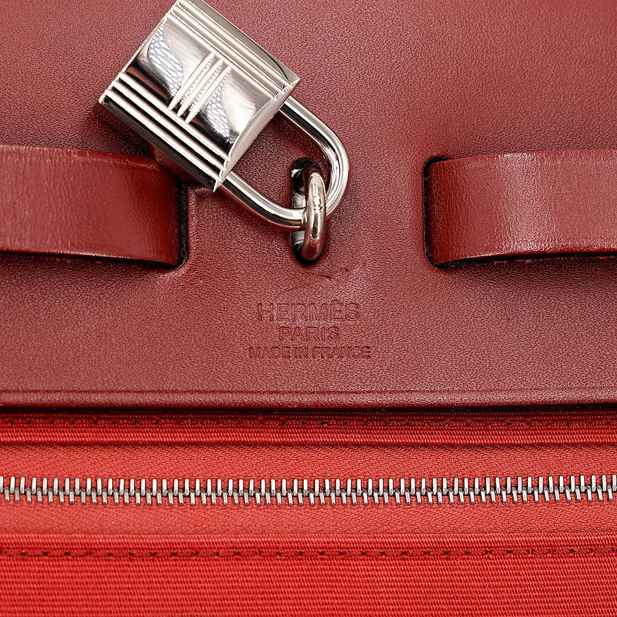 A美品 HERMÈS 愛馬仕 Herbag PM 31 55 愛馬仕紅 Rouge H 帆布 皮质 銀扣 - 19
