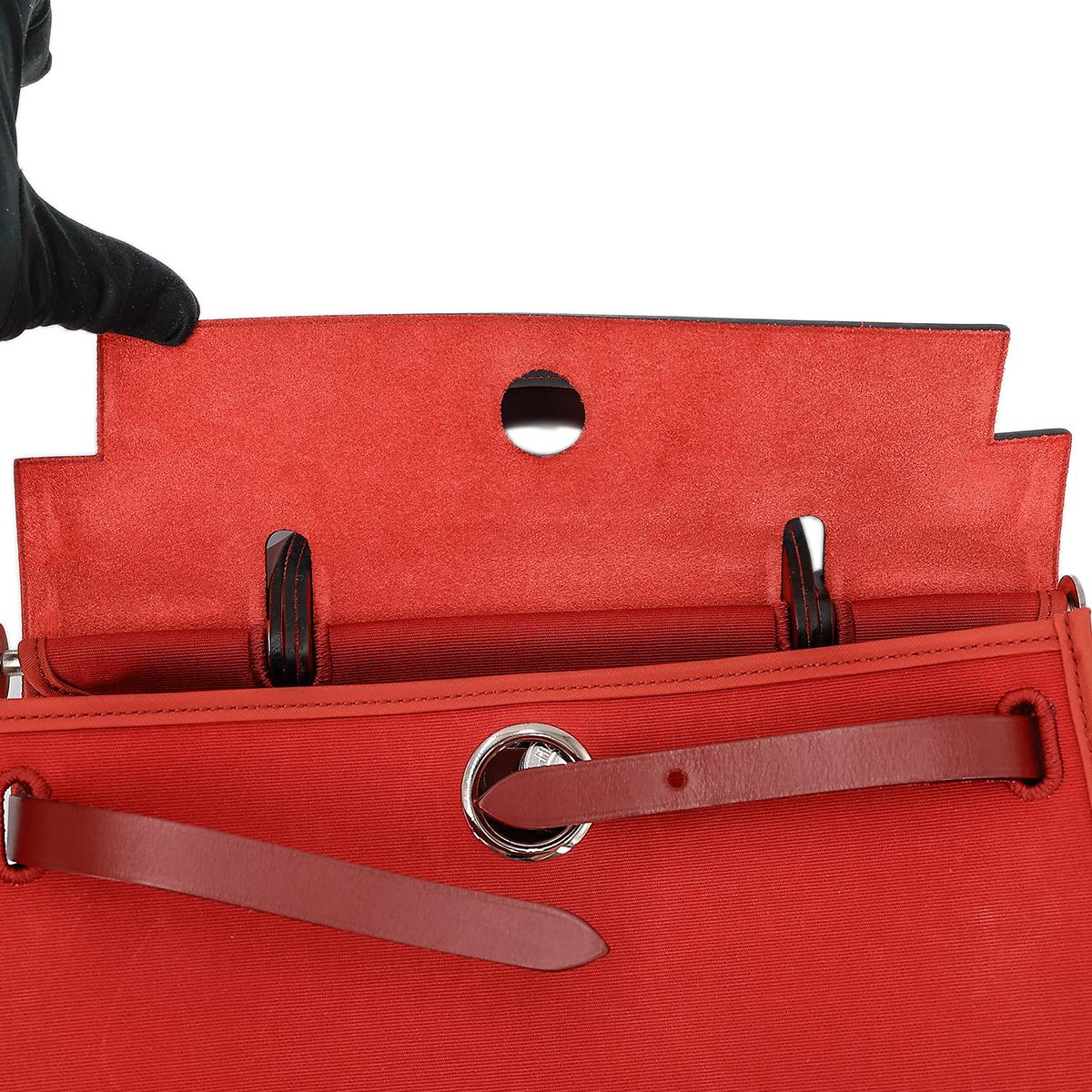 A美品 HERMÈS 愛馬仕 Herbag PM 31 55 愛馬仕紅 Rouge H 帆布 皮质 銀扣 - 21