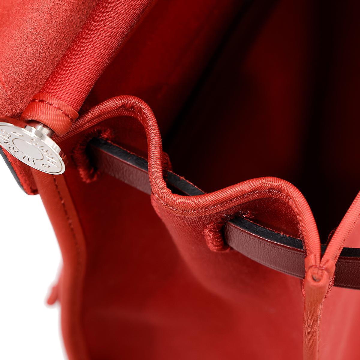 A美品 HERMÈS 愛馬仕 Herbag PM 31 55 愛馬仕紅 Rouge H 帆布 皮质 銀扣 - 24