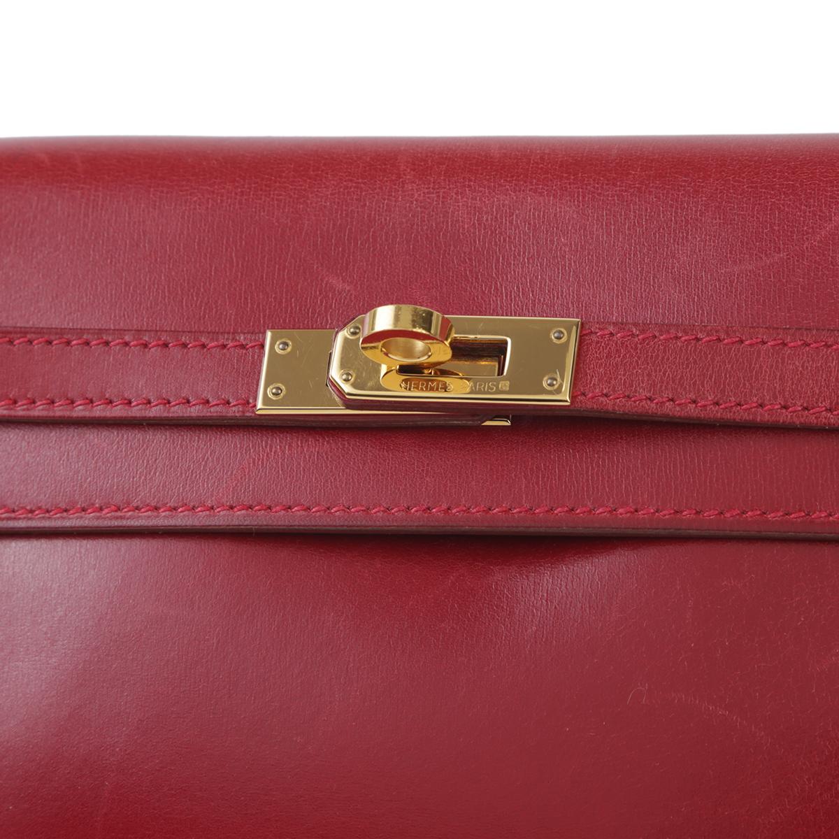 Good ( Rank AB) HERMÈS Kelly Ado PM Rouge H (55) Box-calf Gold hardware - 12