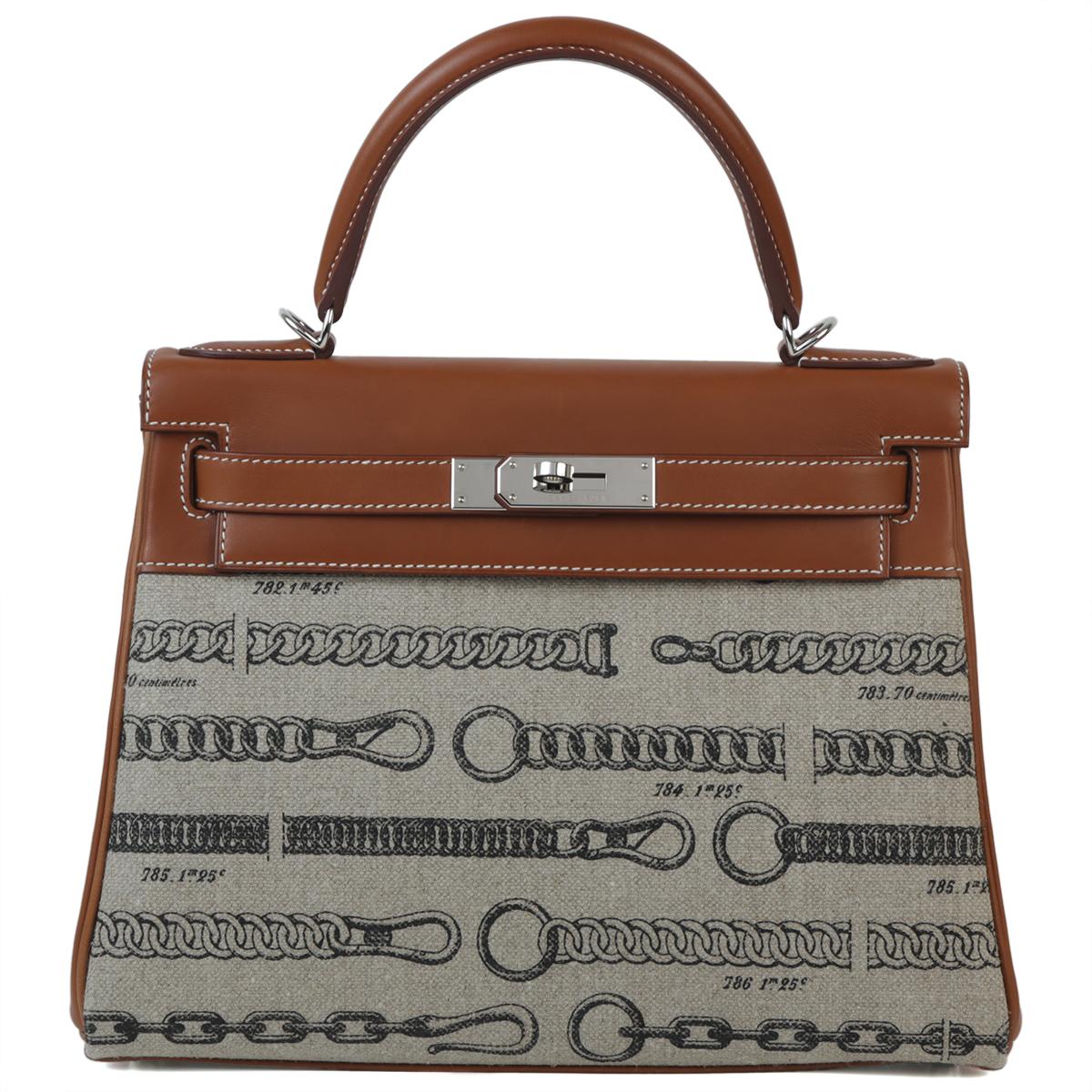 Very Good ( Rank A) HERMÈS Kelly 28 Dechainee Fauve (34) Barenia Canvas Palladium hardware C (2018) - 1