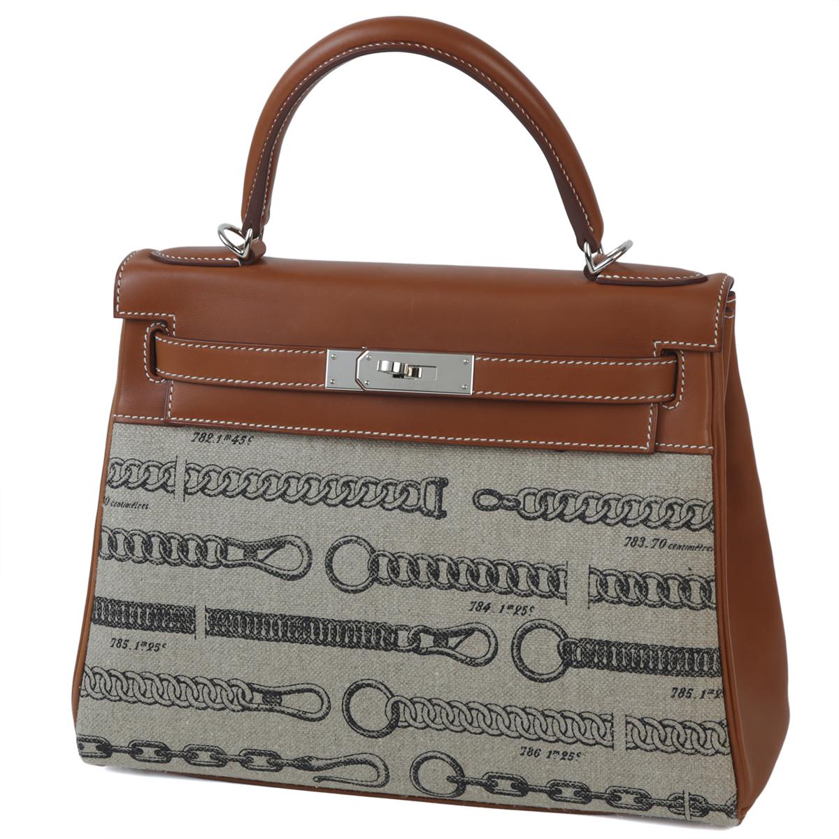 Very Good ( Rank A) HERMÈS Kelly 28 Dechainee Fauve (34) Barenia Canvas Palladium hardware C (2018) - 2