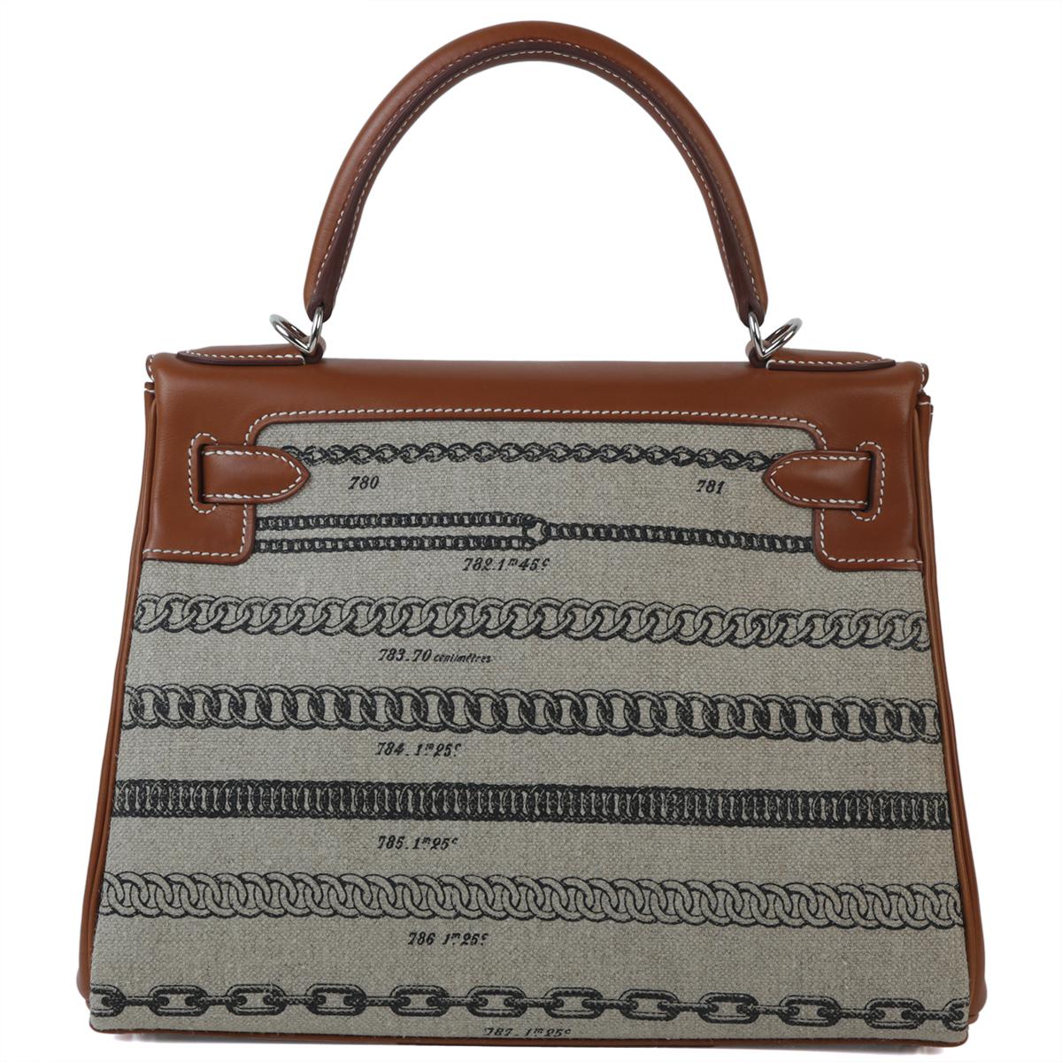 Very Good ( Rank A) HERMÈS Kelly 28 Dechainee Fauve (34) Barenia Canvas Palladium hardware C (2018) - 3