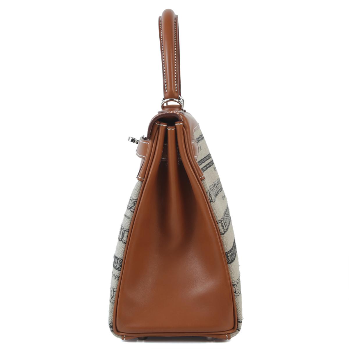 Very Good ( Rank A) HERMÈS Kelly 28 Dechainee Fauve (34) Barenia Canvas Palladium hardware C (2018) - 4