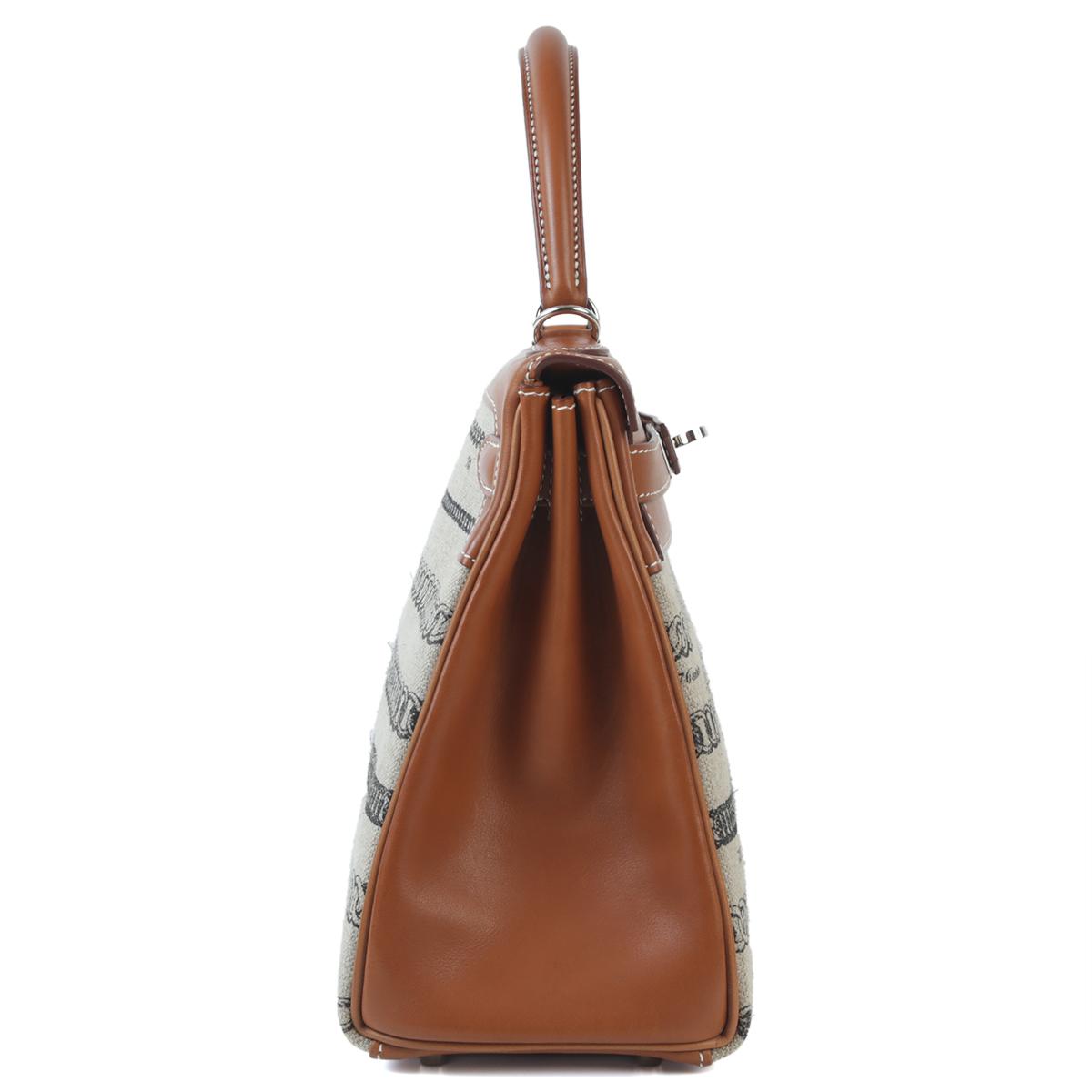 Very Good ( Rank A) HERMÈS Kelly 28 Dechainee Fauve (34) Barenia Canvas Palladium hardware C (2018) - 5