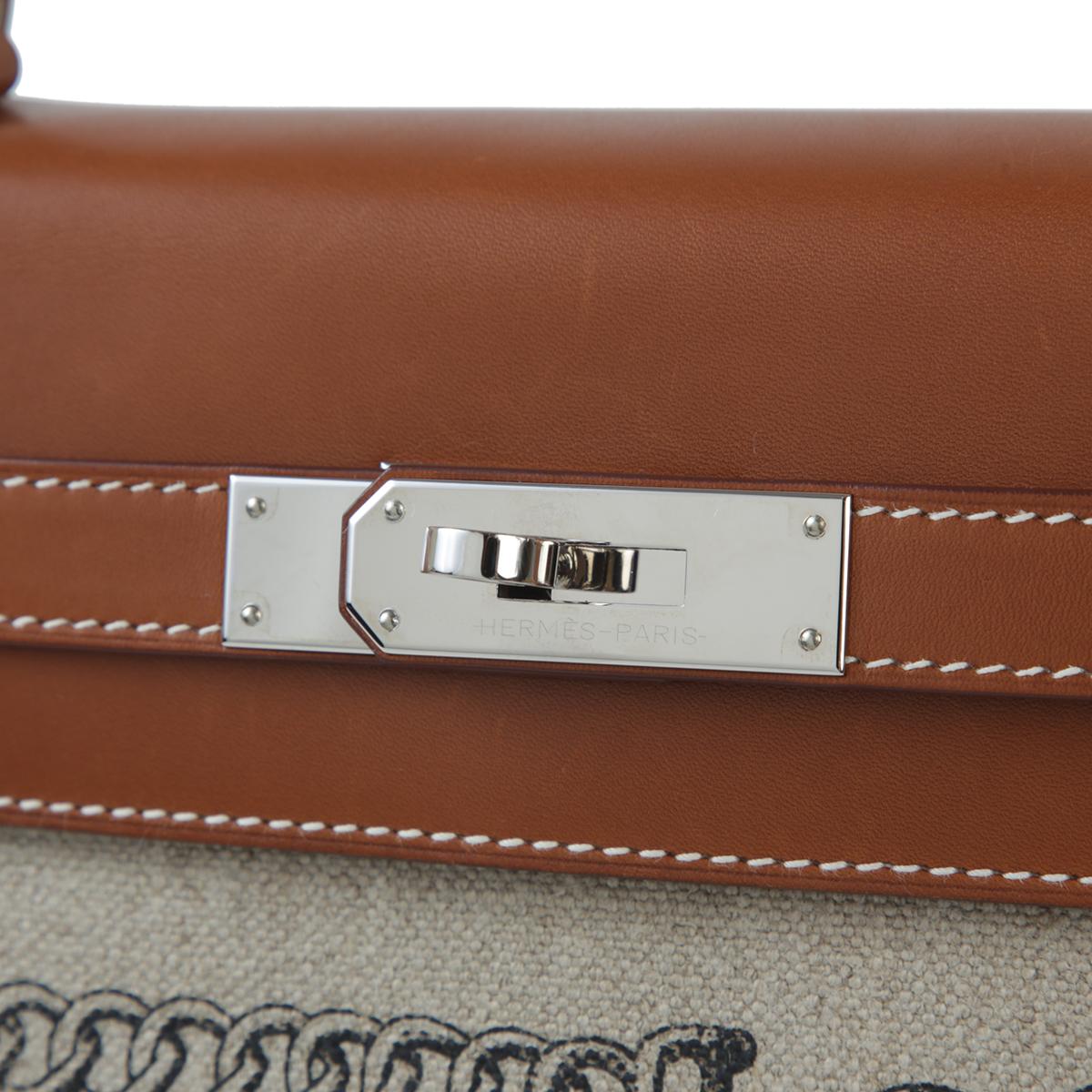 Very Good ( Rank A) HERMÈS Kelly 28 Dechainee Fauve (34) Barenia Canvas Palladium hardware C (2018) - 12
