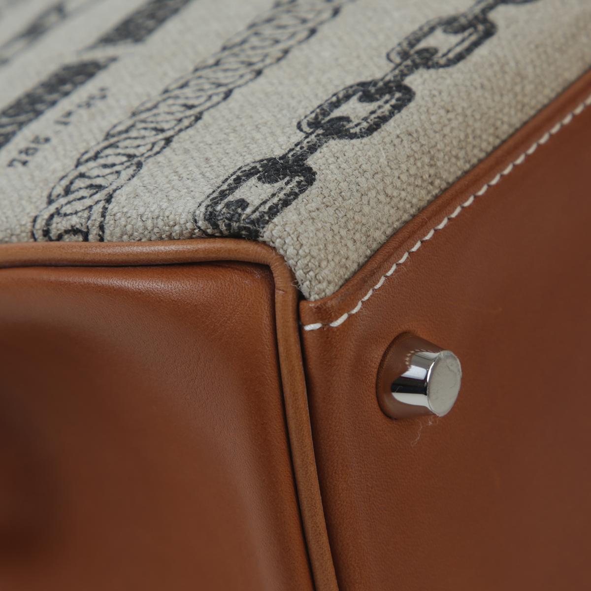 Very Good ( Rank A) HERMÈS Kelly 28 Dechainee Fauve (34) Barenia Canvas Palladium hardware C (2018) - 10