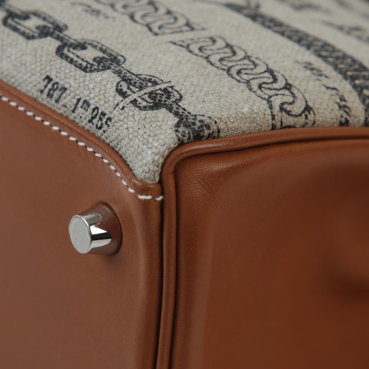 Very Good ( Rank A) HERMÈS Kelly 28 Dechainee Fauve (34) Barenia Canvas Palladium hardware C (2018) - 11