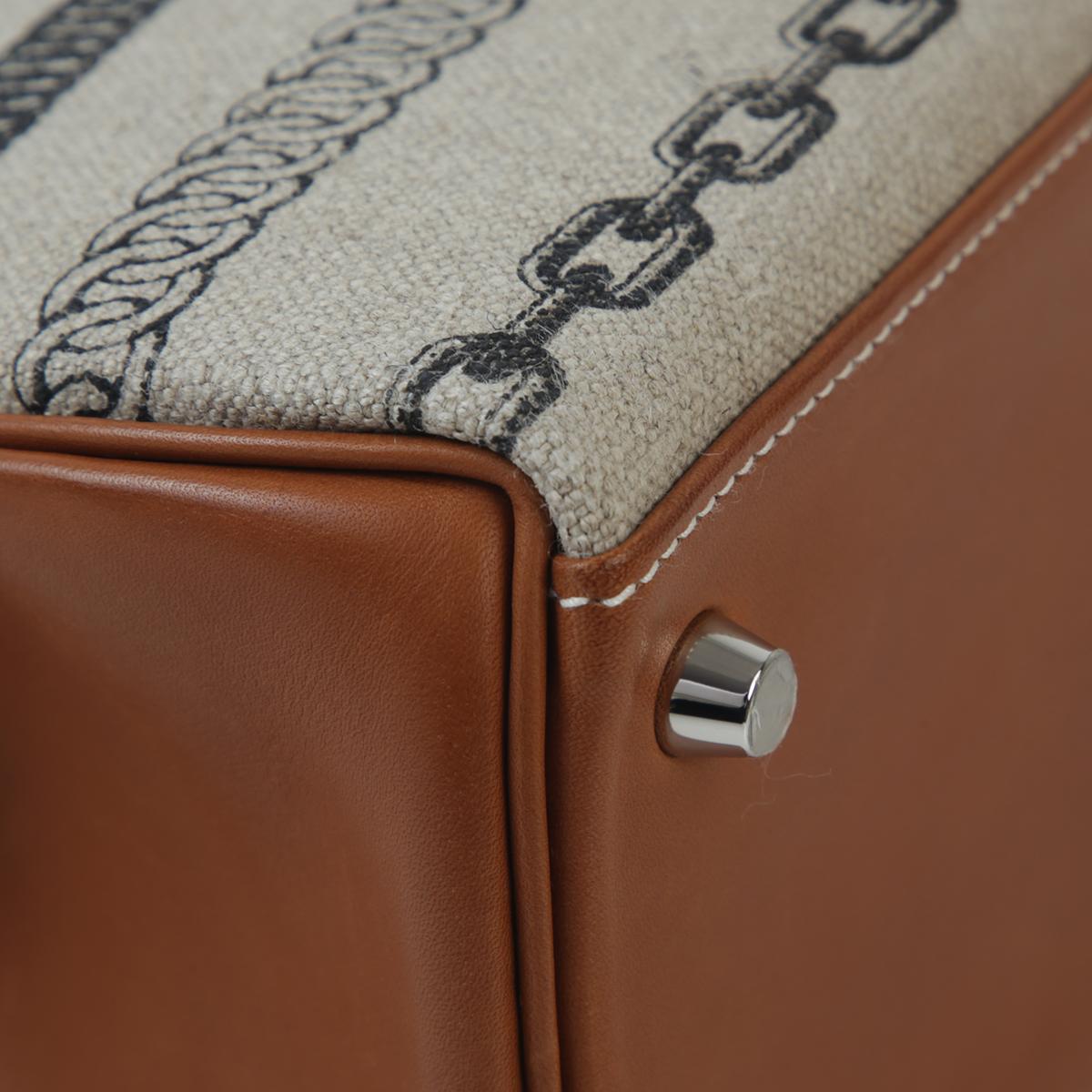 Very Good ( Rank A) HERMÈS Kelly 28 Dechainee Fauve (34) Barenia Canvas Palladium hardware C (2018) - 8