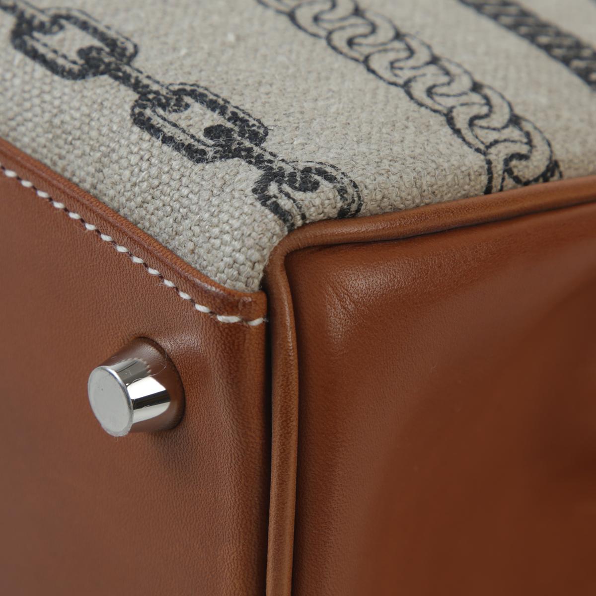 Very Good ( Rank A) HERMÈS Kelly 28 Dechainee Fauve (34) Barenia Canvas Palladium hardware C (2018) - 9