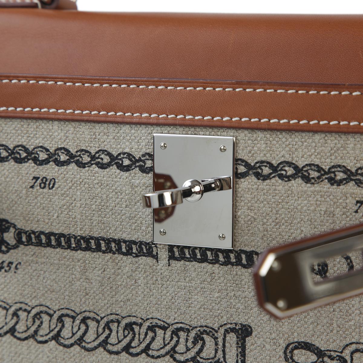 Very Good ( Rank A) HERMÈS Kelly 28 Dechainee Fauve (34) Barenia Canvas Palladium hardware C (2018) - 13