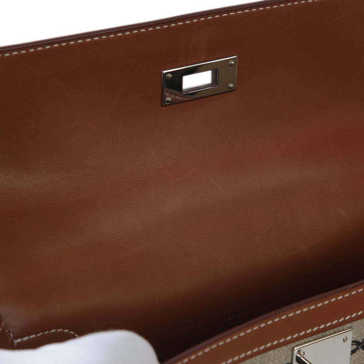 Very Good ( Rank A) HERMÈS Kelly 28 Dechainee Fauve (34) Barenia Canvas Palladium hardware C (2018) - 14