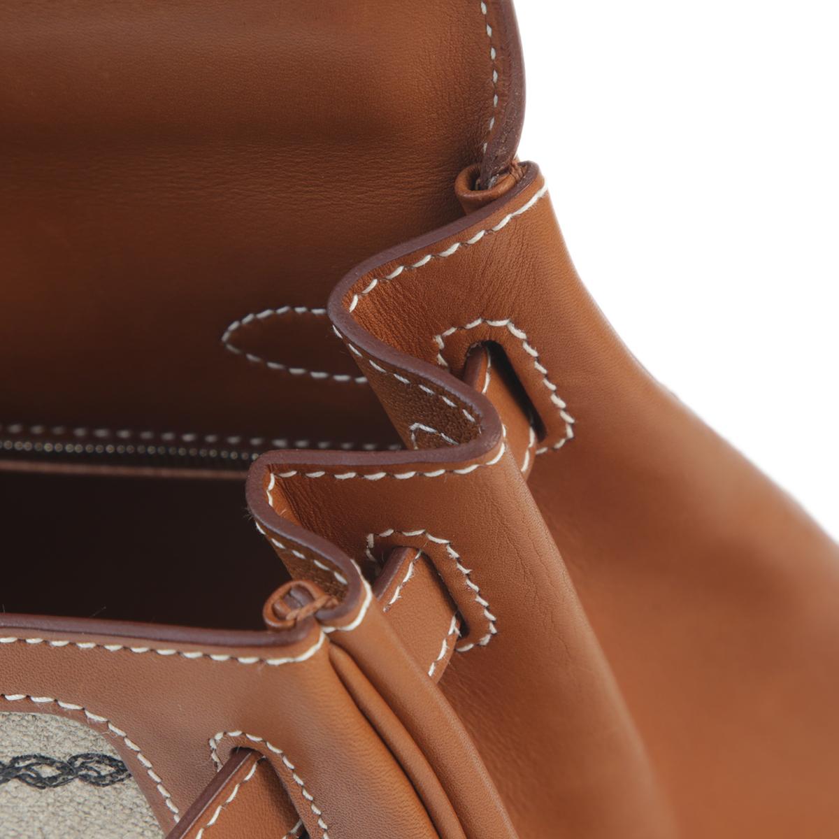 Very Good ( Rank A) HERMÈS Kelly 28 Dechainee Fauve (34) Barenia Canvas Palladium hardware C (2018) - 17