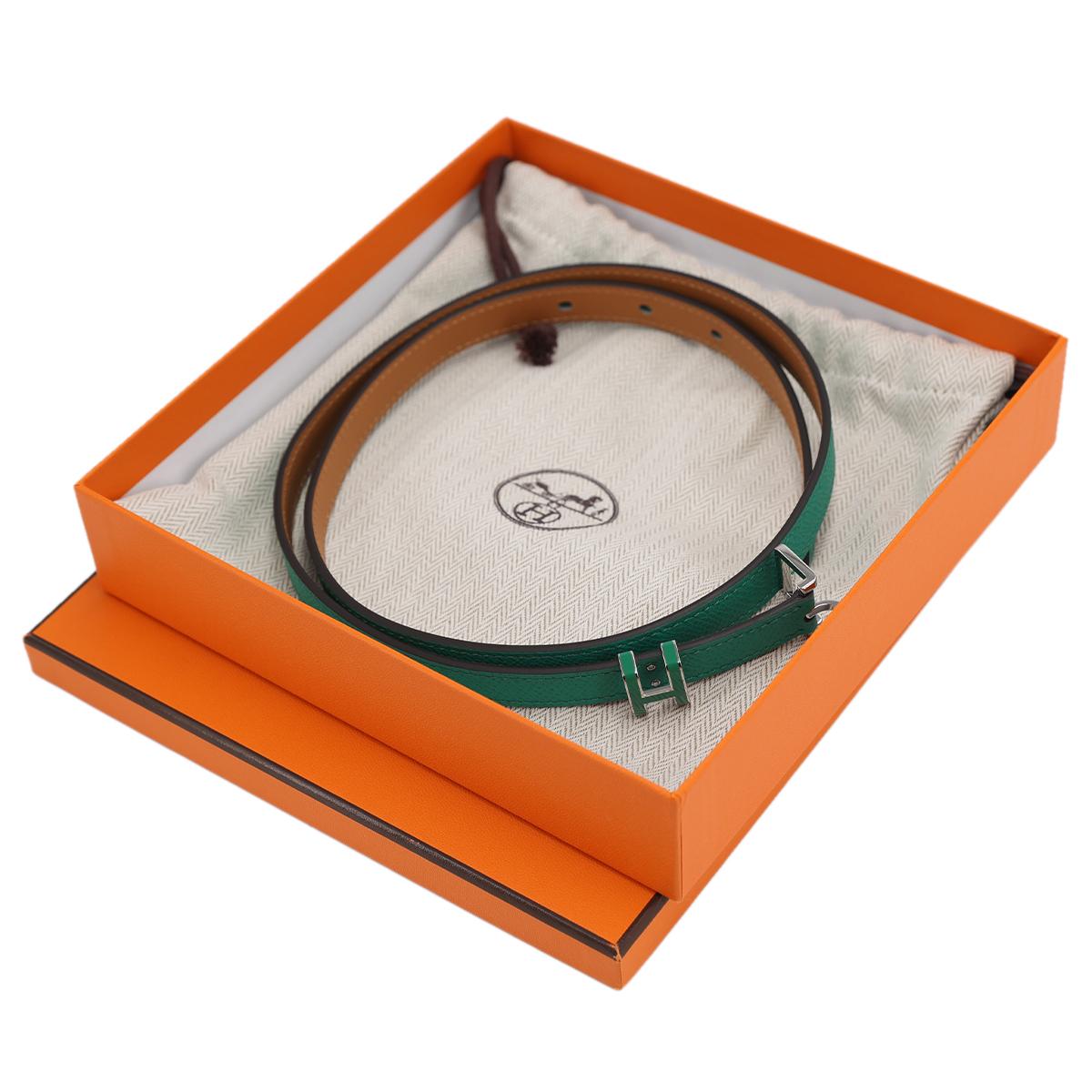 ランク N 新品 HERMÈS エルメス ポップH ベルト ヴェールジェイド エプソン シルバー金具 U刻印 - 3