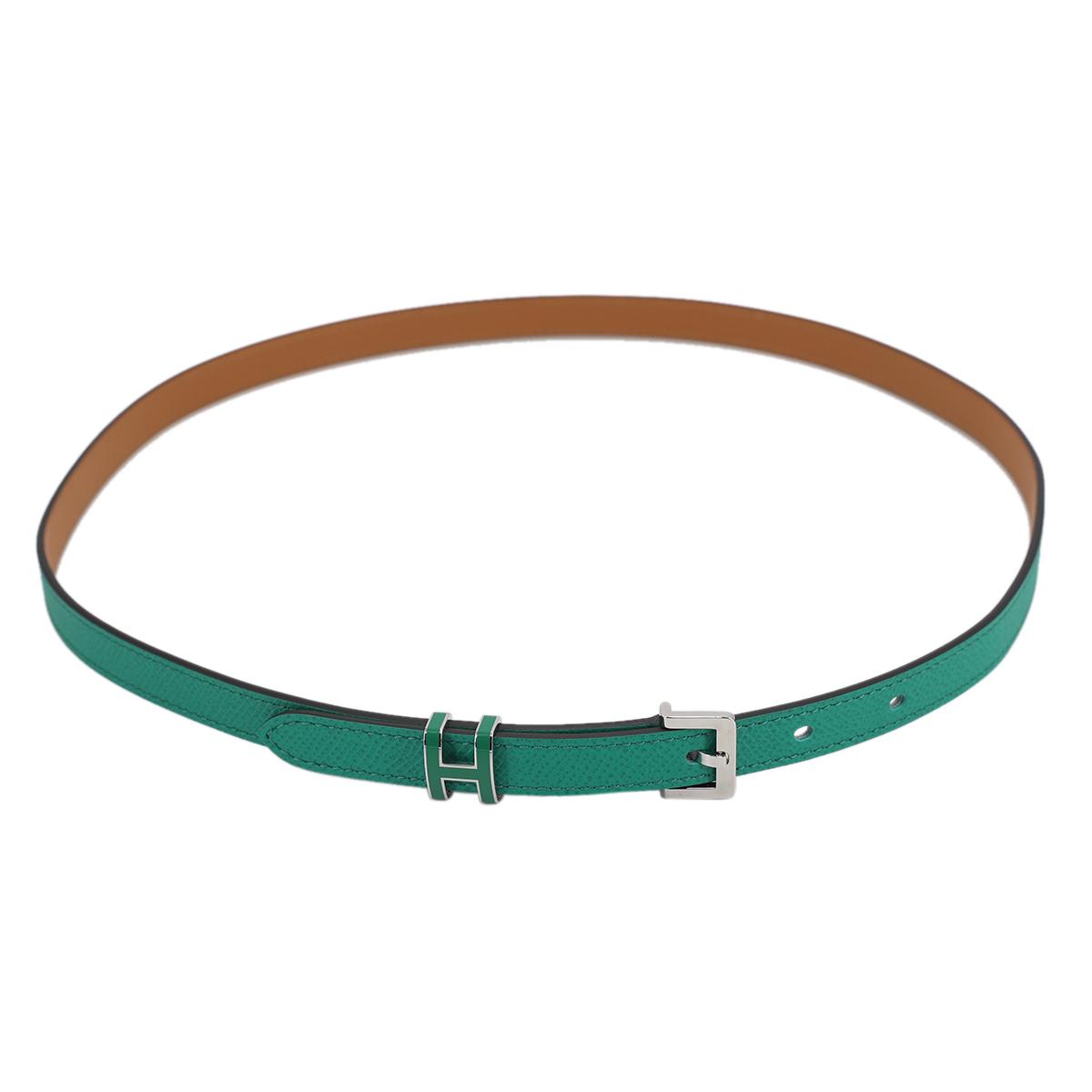ランク N 新品 HERMÈS エルメス ポップH ベルト ヴェールジェイド エプソン シルバー金具 U刻印 - 6