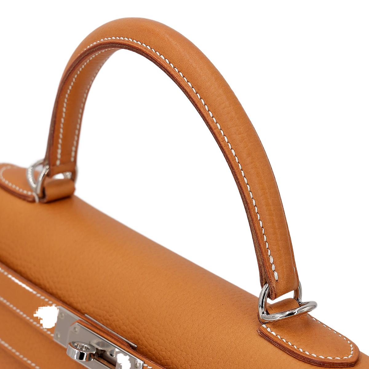 Unused ( Rank NS ) HERMÈS Kelly 28 Sellier Natural Sable (21) Natural Graine Palladium hardware D (2019) - 6