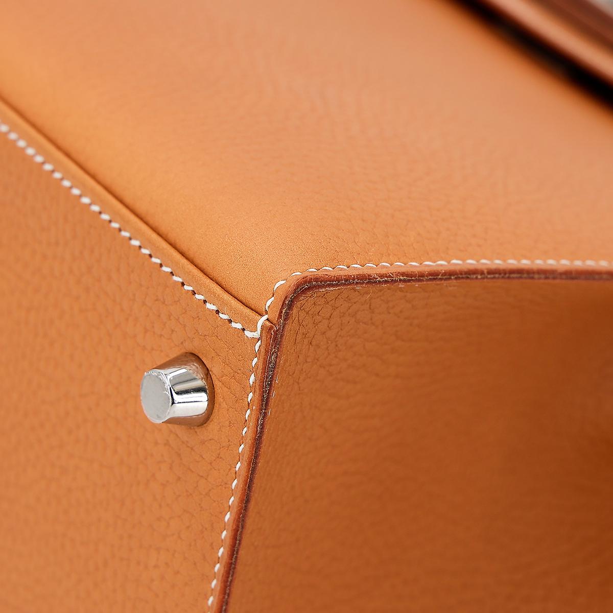 Unused ( Rank NS ) HERMÈS Kelly 28 Sellier Natural Sable (21) Natural Graine Palladium hardware D (2019) - 8