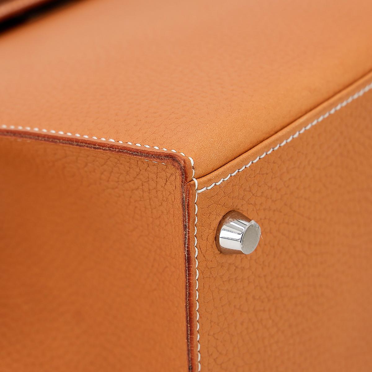 Unused ( Rank NS ) HERMÈS Kelly 28 Sellier Natural Sable (21) Natural Graine Palladium hardware D (2019) - 9