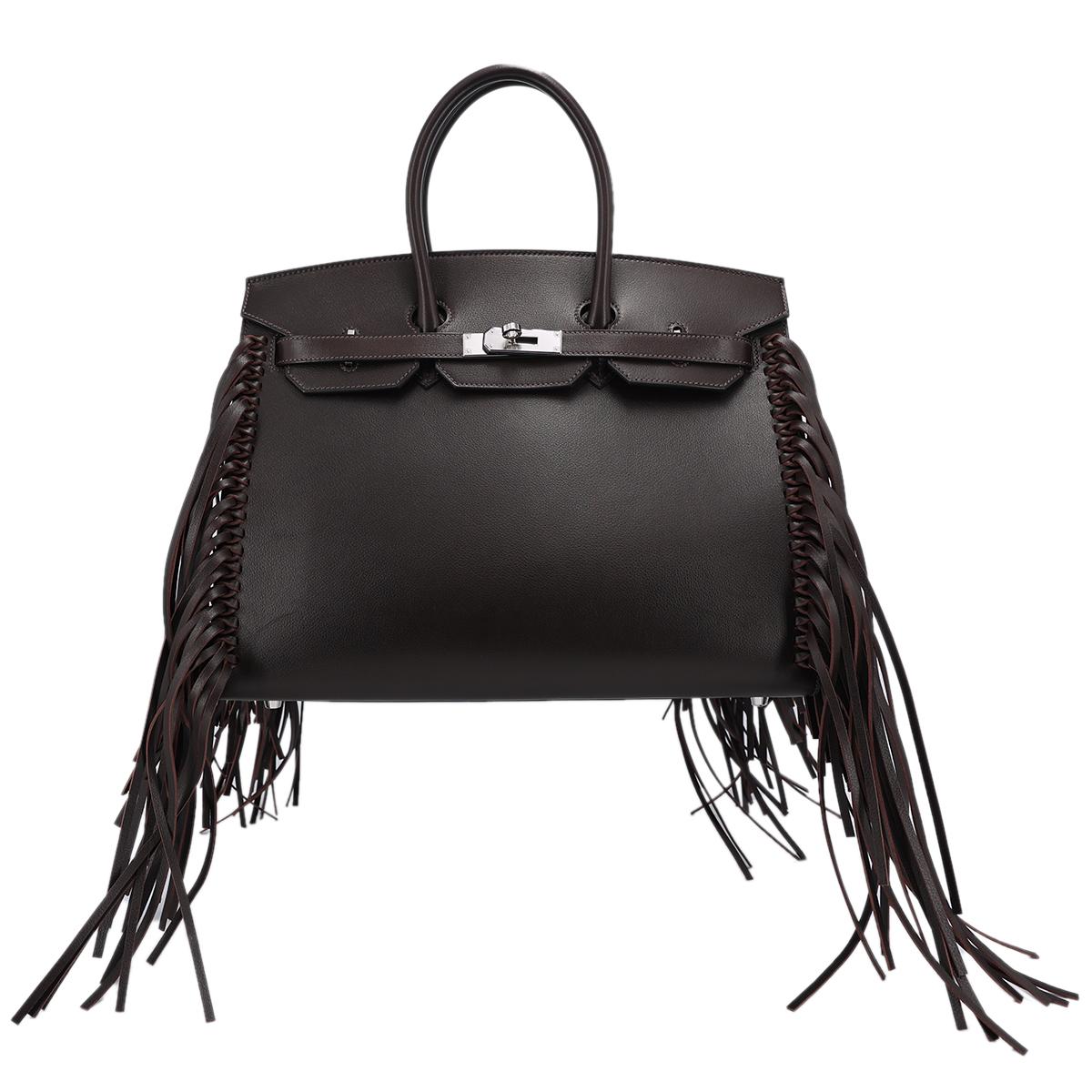 Brand New ( Rank N ) HERMÈS Limited Edition Birkin 35 Anate Fringe Ebene (46) Evergrain Palladium hardware B (2023) - 1