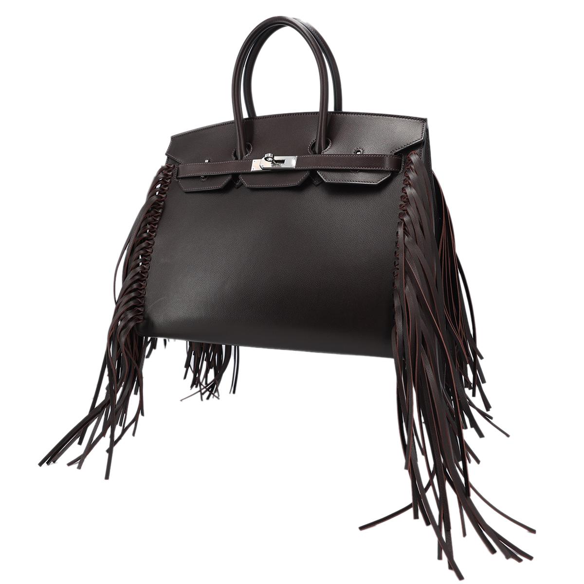 Brand New ( Rank N ) HERMÈS Limited Edition Birkin 35 Anate Fringe Ebene (46) Evergrain Palladium hardware B (2023) - 2