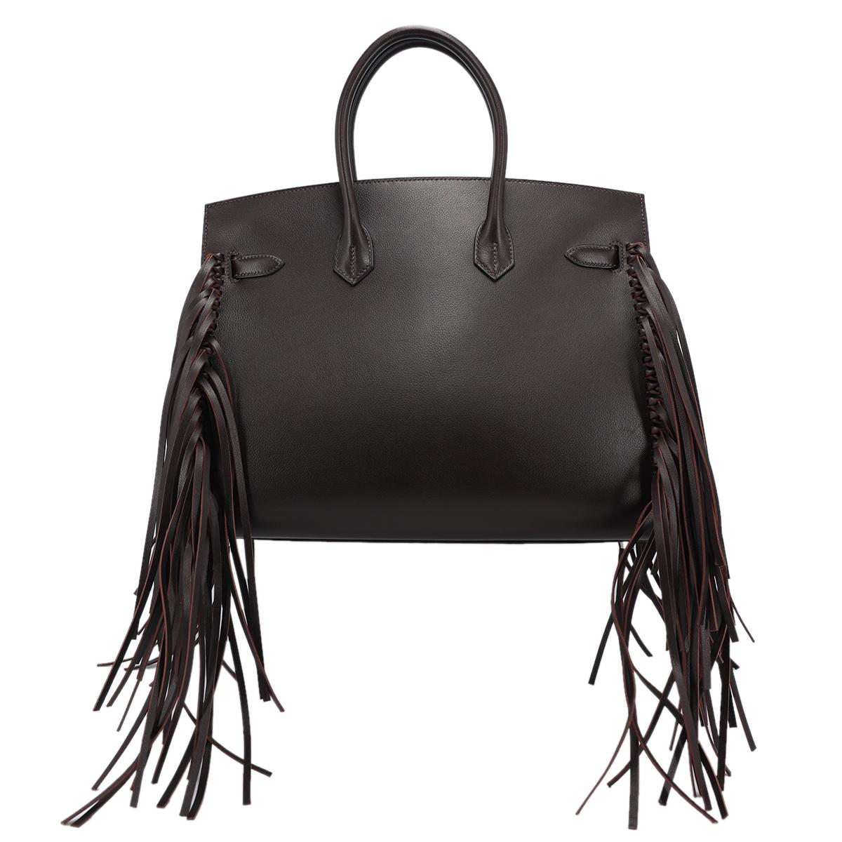 Brand New ( Rank N ) HERMÈS Limited Edition Birkin 35 Anate Fringe Ebene (46) Evergrain Palladium hardware B (2023) - 3