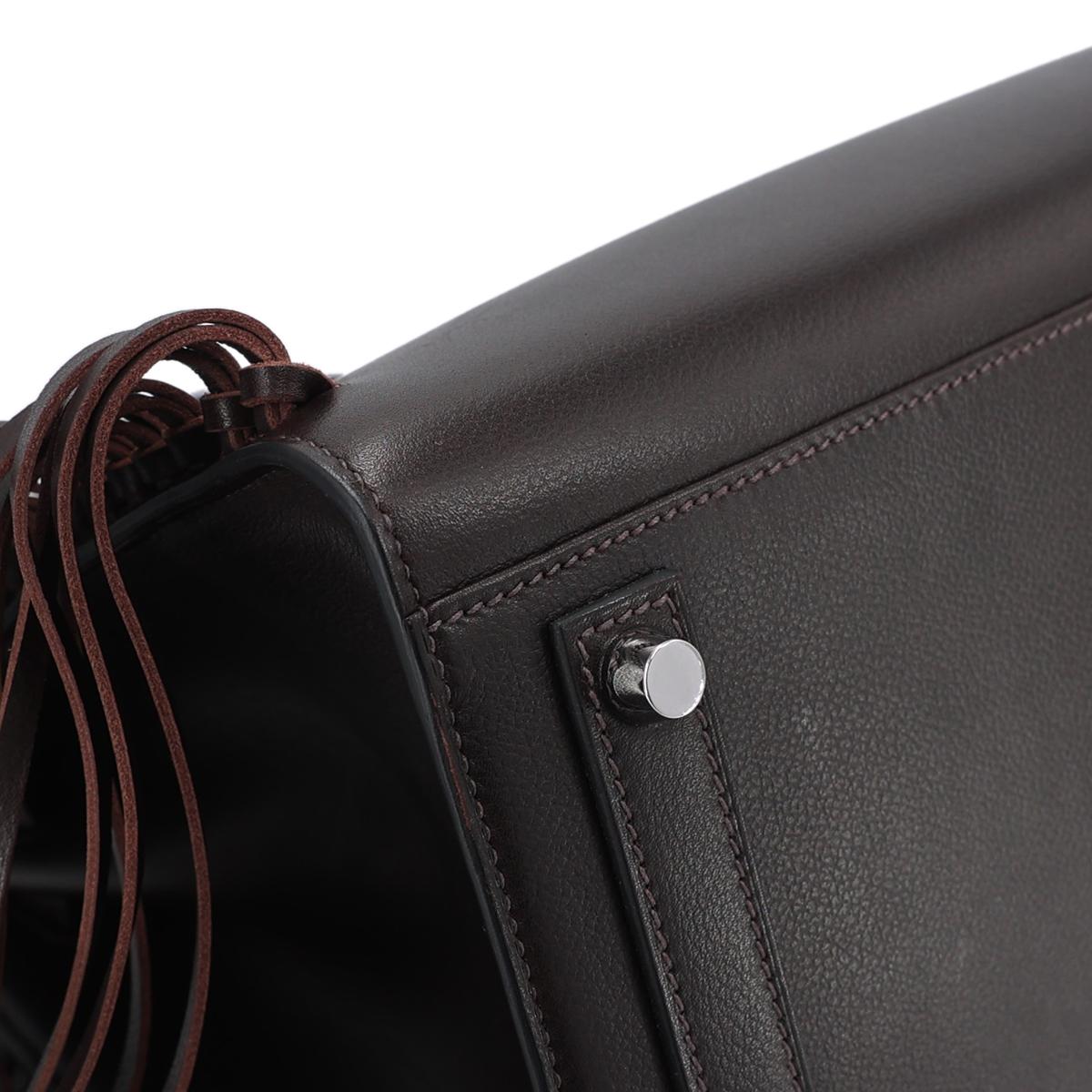 Brand New ( Rank N ) HERMÈS Limited Edition Birkin 35 Anate Fringe Ebene (46) Evergrain Palladium hardware B (2023) - 10