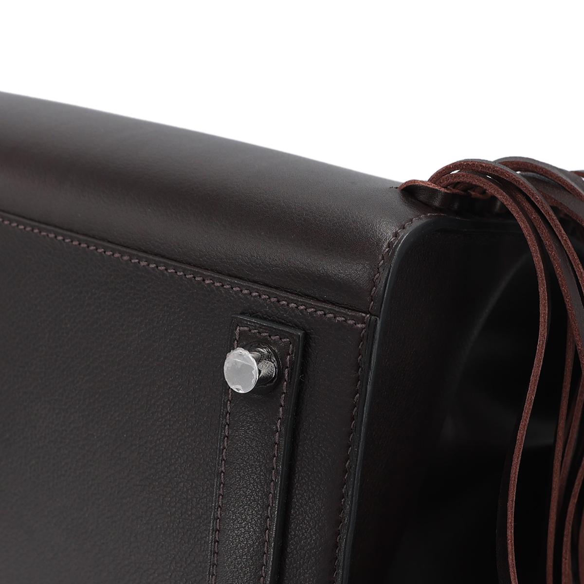 Brand New ( Rank N ) HERMÈS Limited Edition Birkin 35 Anate Fringe Ebene (46) Evergrain Palladium hardware B (2023) - 11