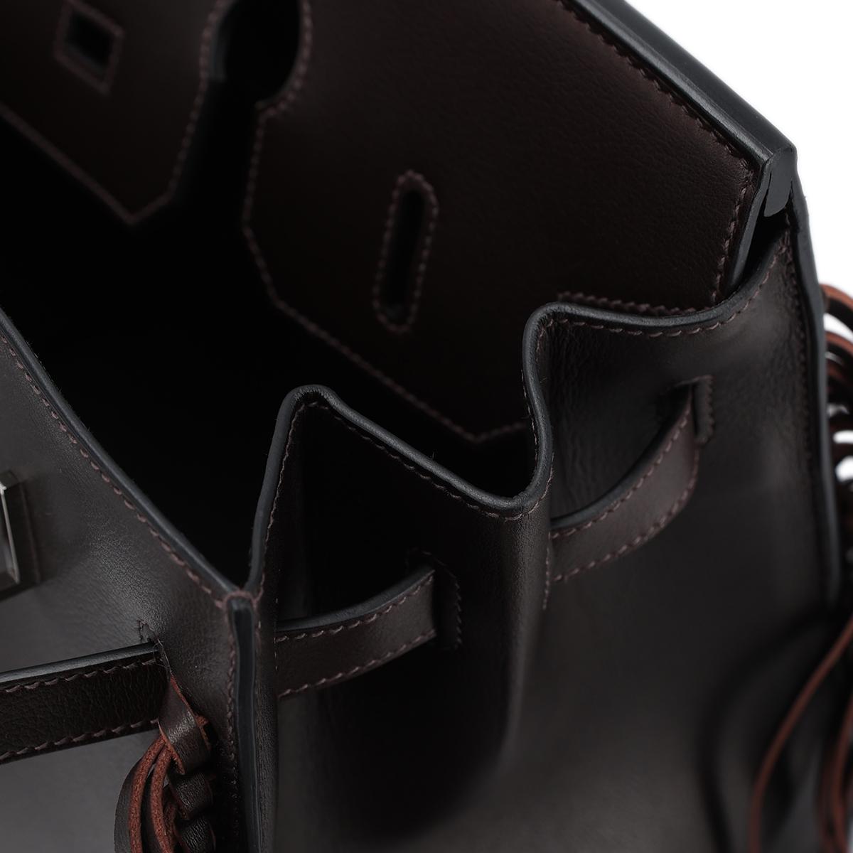 Brand New ( Rank N ) HERMÈS Limited Edition Birkin 35 Anate Fringe Ebene (46) Evergrain Palladium hardware B (2023) - 18
