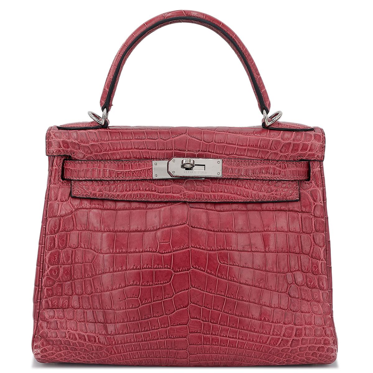 Good ( Rank AB) HERMÈS  Kelly 28 Rouge H (55)Matte Niloticus Crocodile Palladium - 1