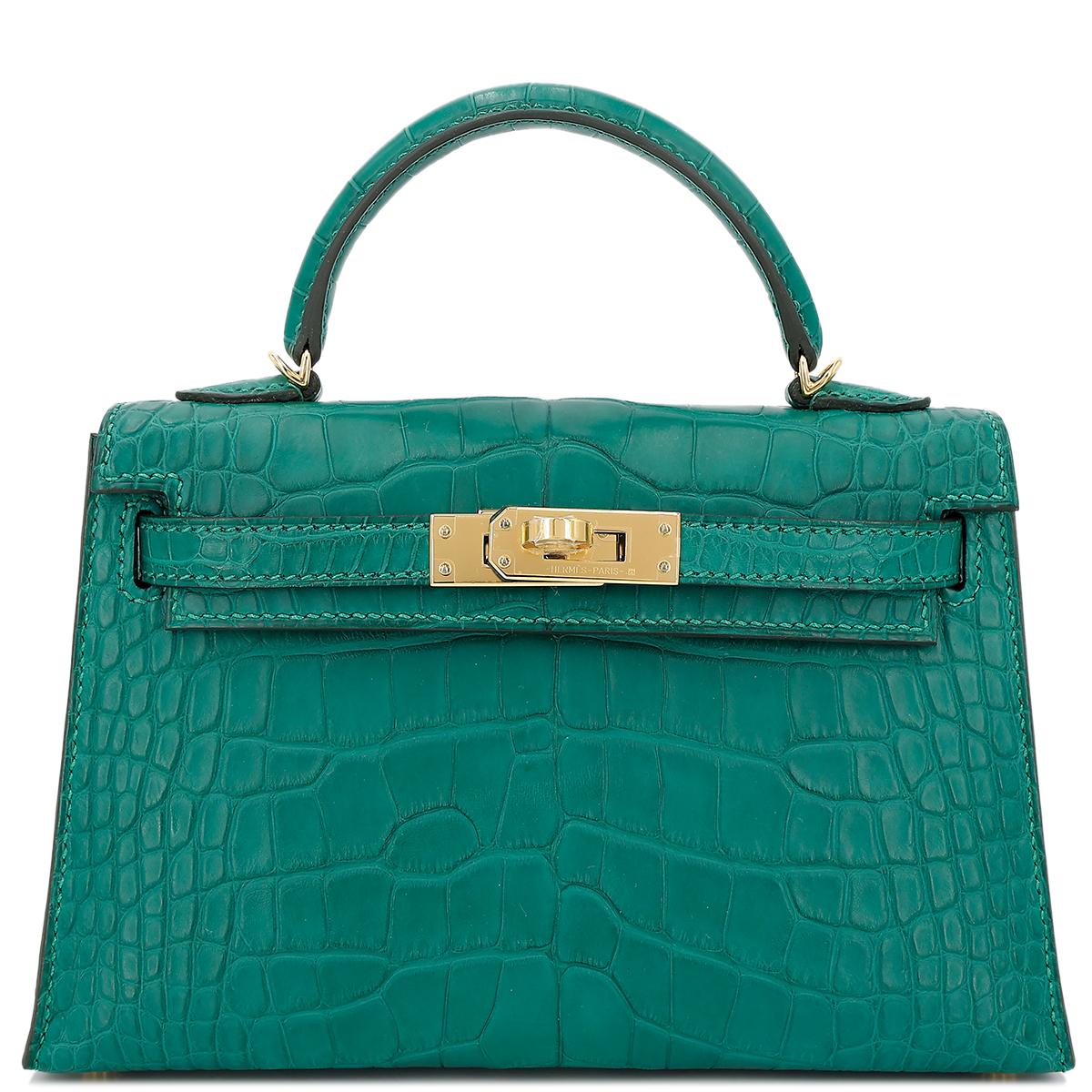 Unused ( Rank NS ) HERMÈS Mini Kelly II Malachite (Z6) Matte Alligator Gold hardware U (2022) - 1