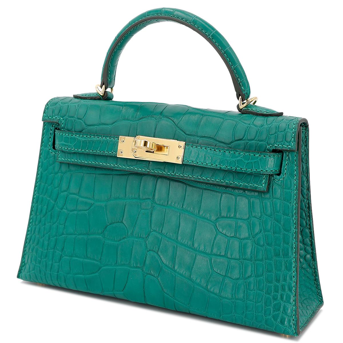 Unused ( Rank NS ) HERMÈS Mini Kelly II Malachite (Z6) Matte Alligator Gold hardware U (2022) - 2