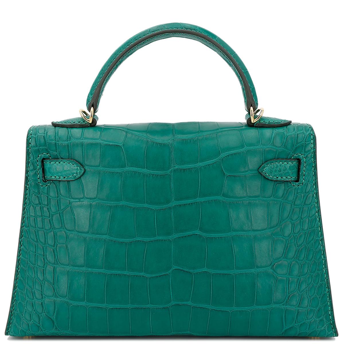 Unused ( Rank NS ) HERMÈS Mini Kelly II Malachite (Z6) Matte Alligator Gold hardware U (2022) - 3
