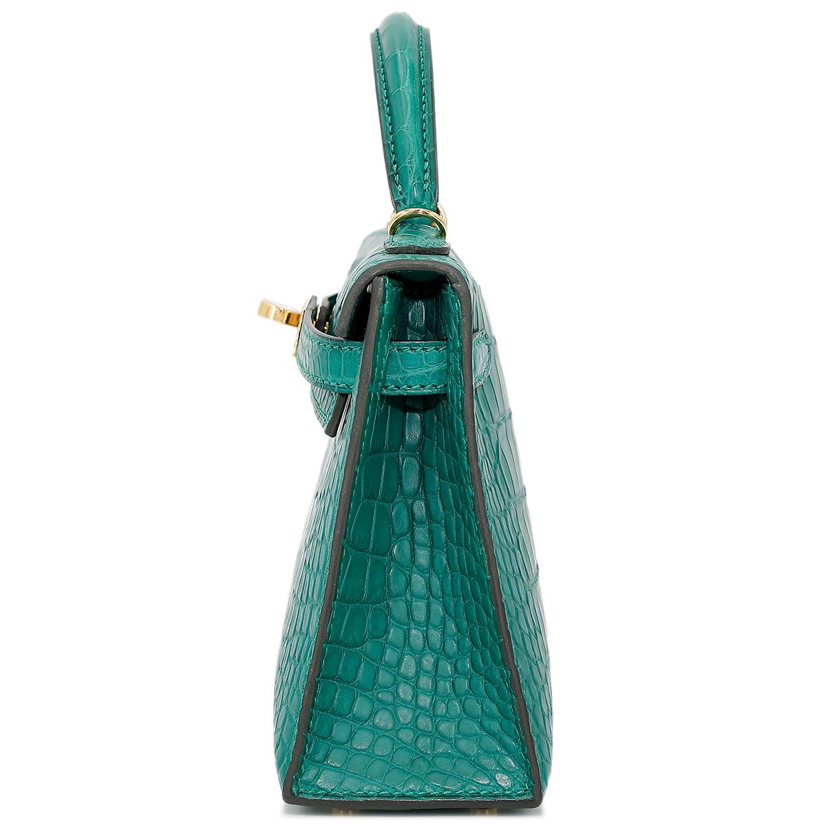 Unused ( Rank NS ) HERMÈS Mini Kelly II Malachite (Z6) Matte Alligator Gold hardware U (2022) - 4