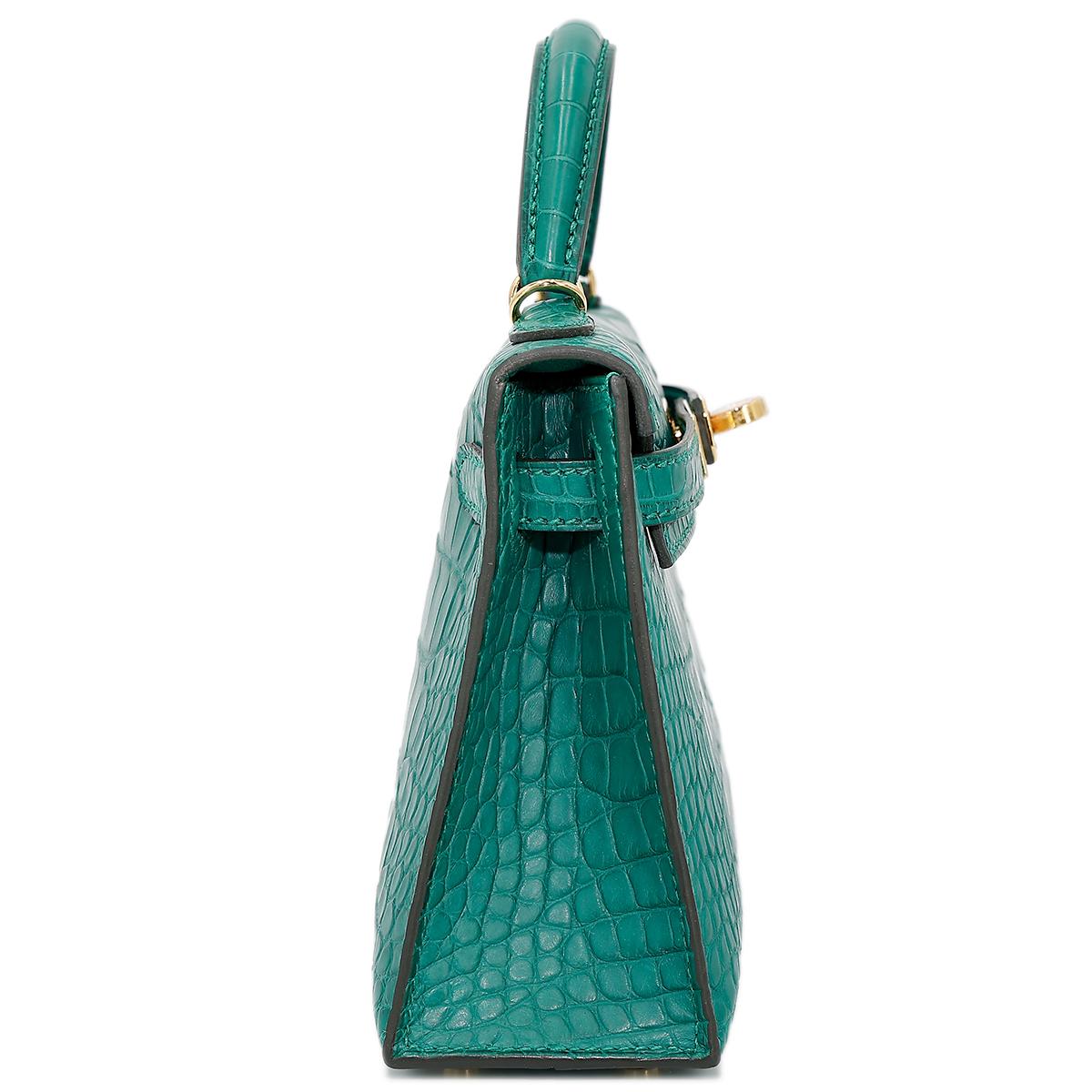 Unused ( Rank NS ) HERMÈS Mini Kelly II Malachite (Z6) Matte Alligator Gold hardware U (2022) - 5