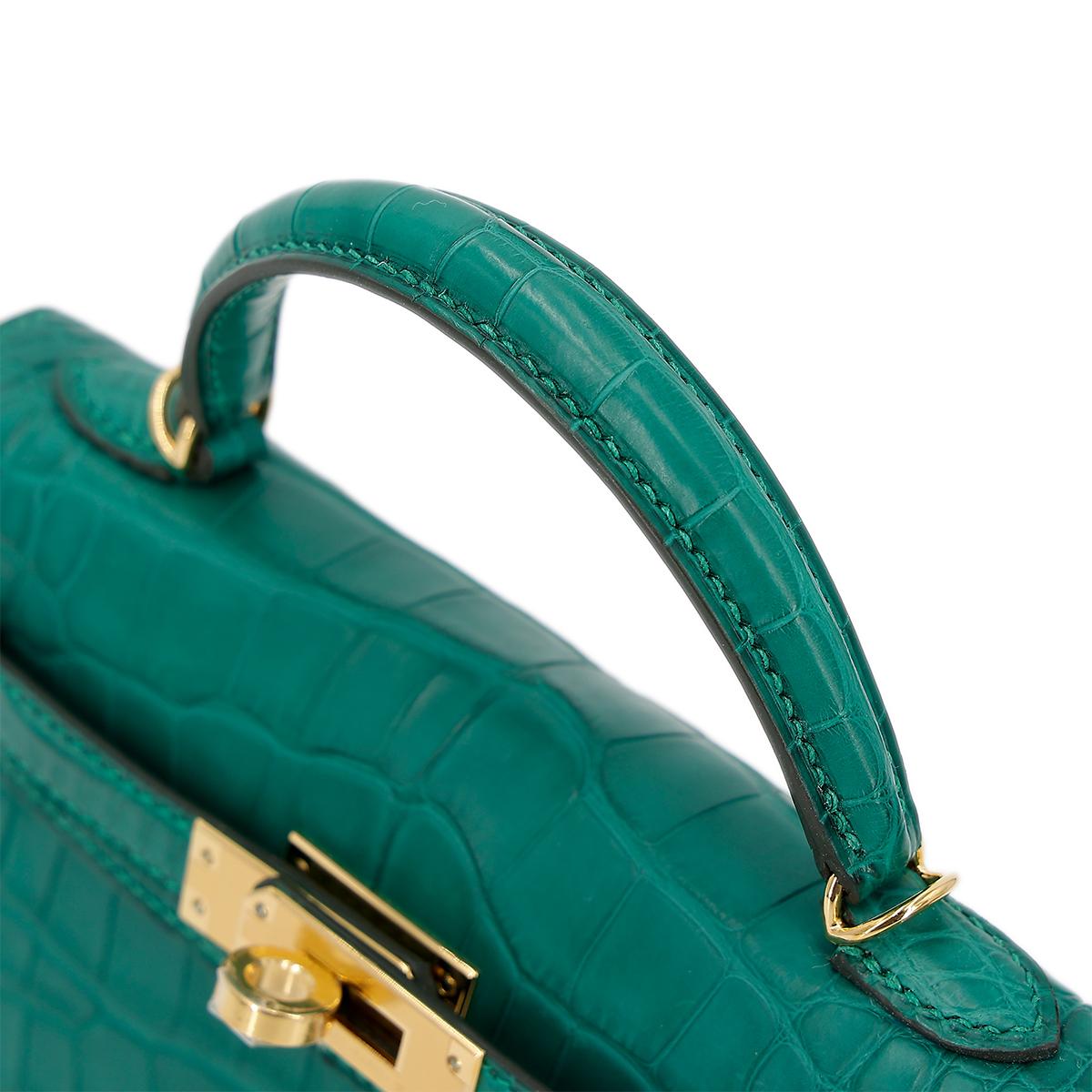 Unused ( Rank NS ) HERMÈS Mini Kelly II Malachite (Z6) Matte Alligator Gold hardware U (2022) - 6